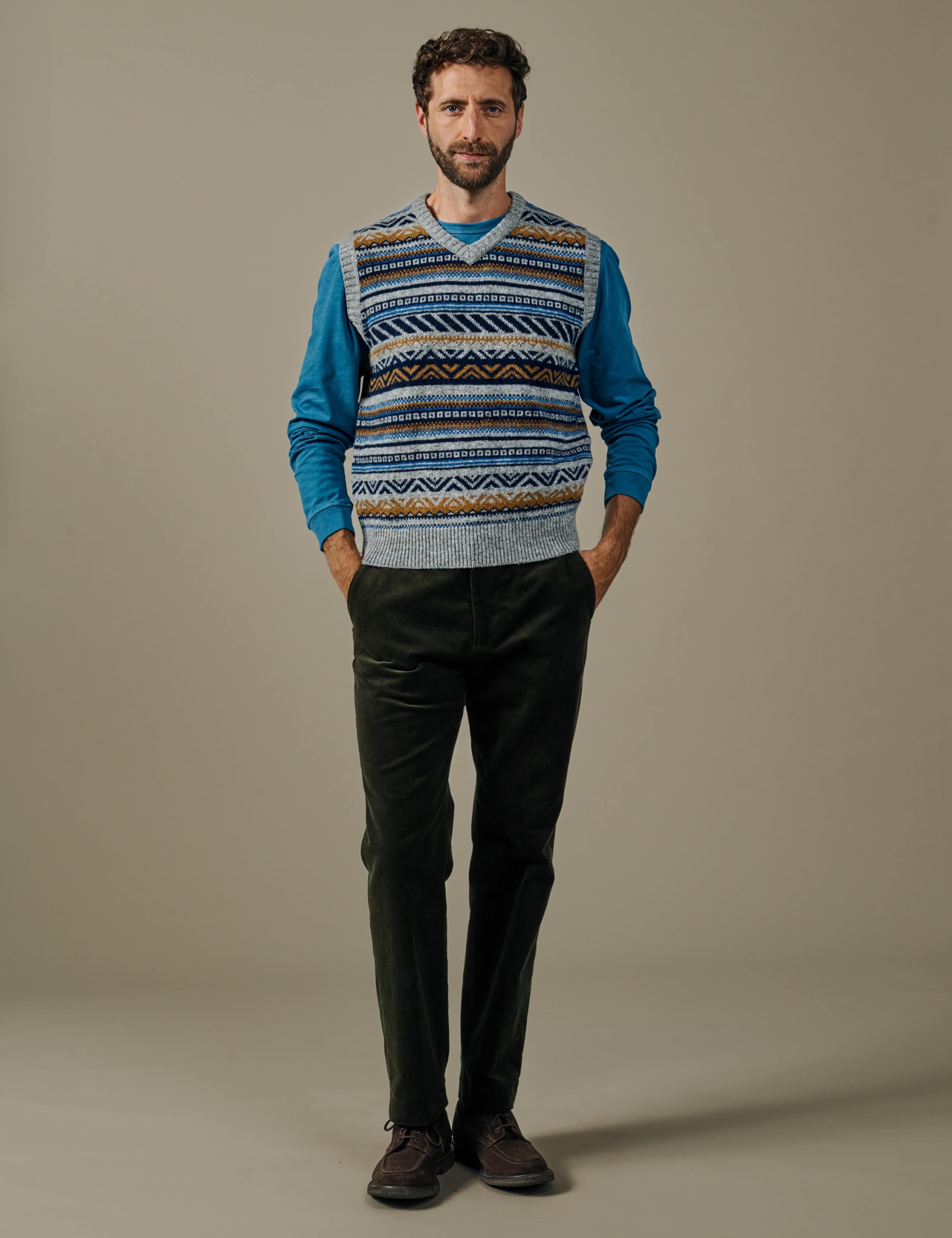Pure Wool Fair Isle Sleeveless V Neck Knitted Vest 2 of 4