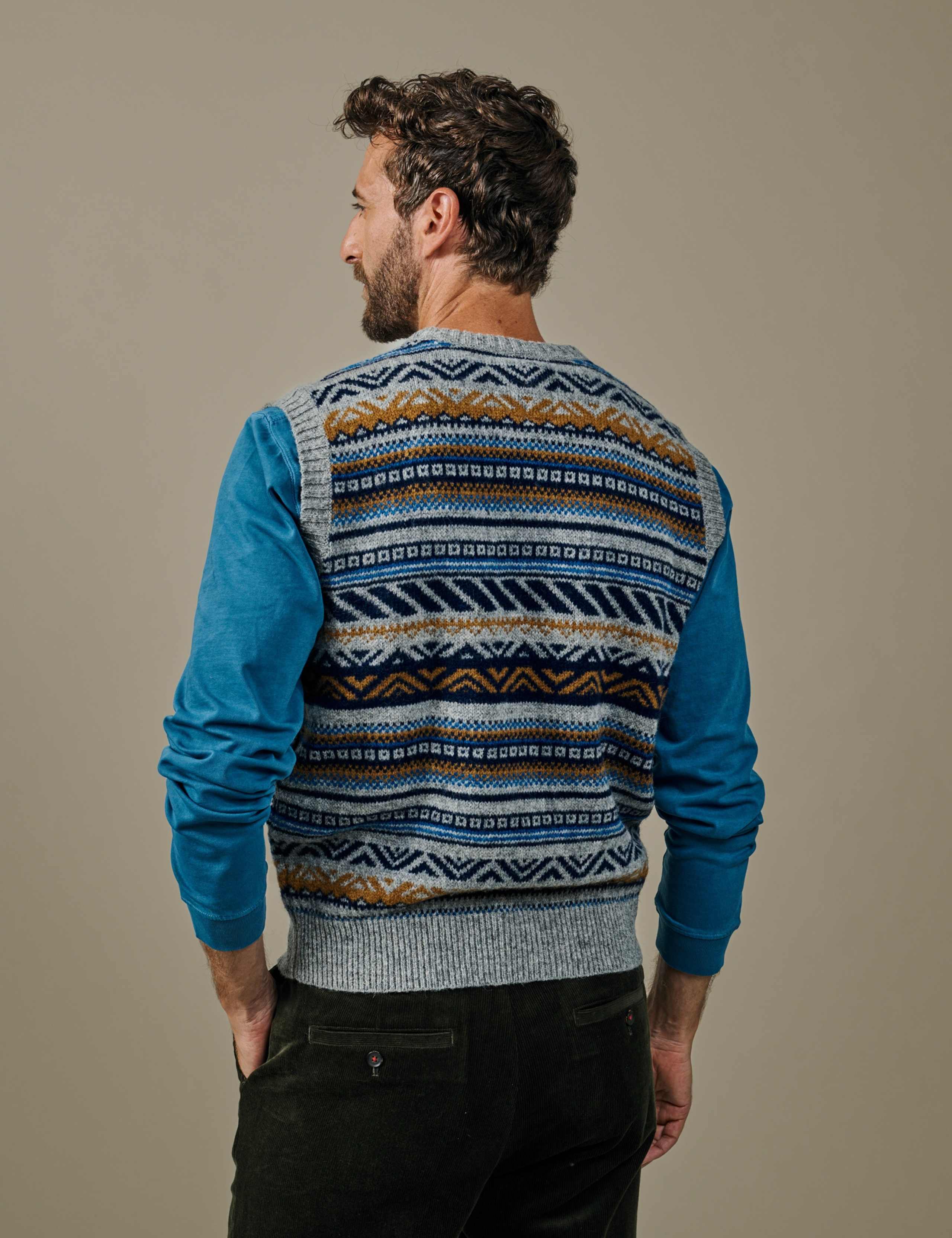Pure Wool Fair Isle Sleeveless V Neck Knitted Vest 3 of 4