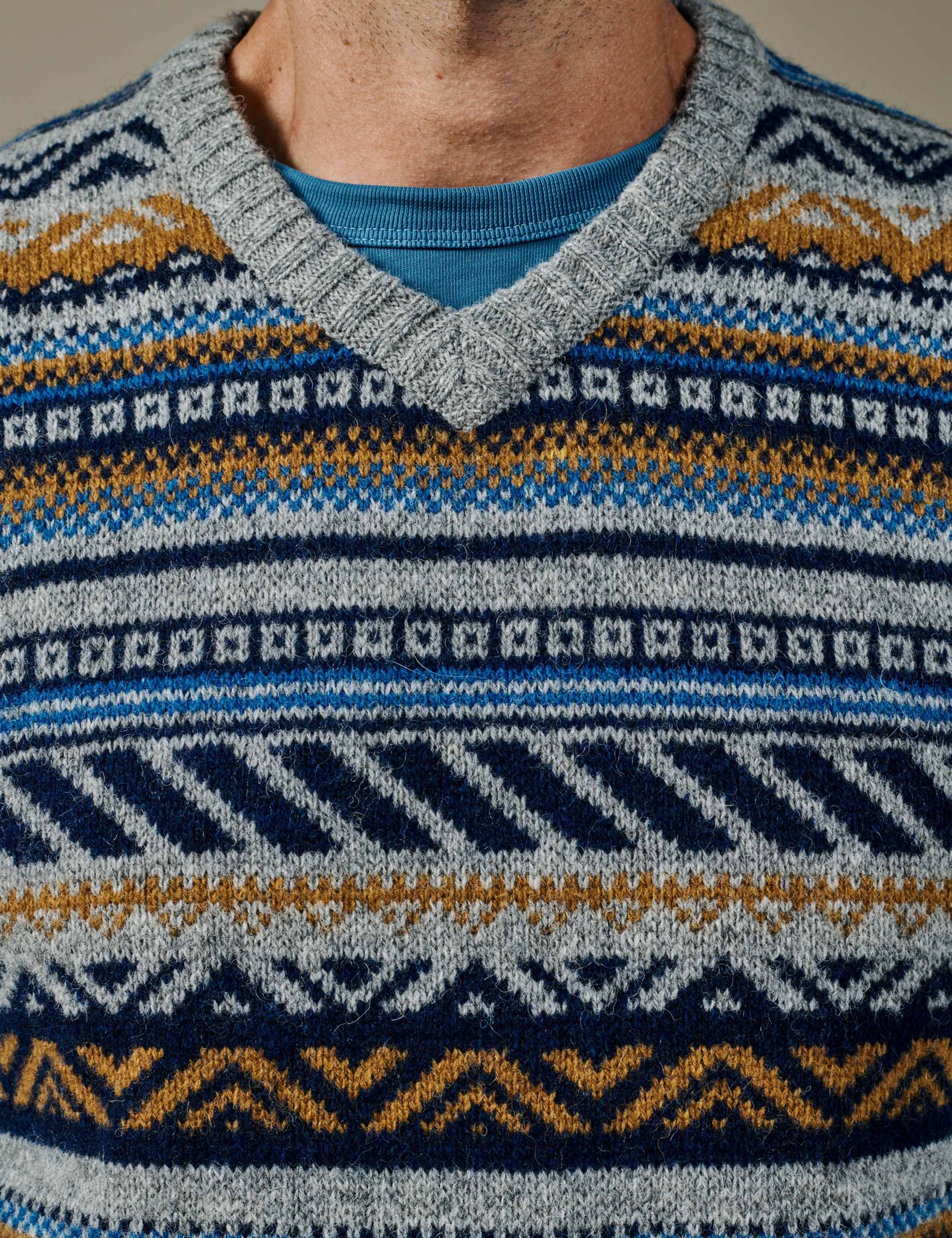 Pure Wool Fair Isle Sleeveless V Neck Knitted Vest 4 of 4