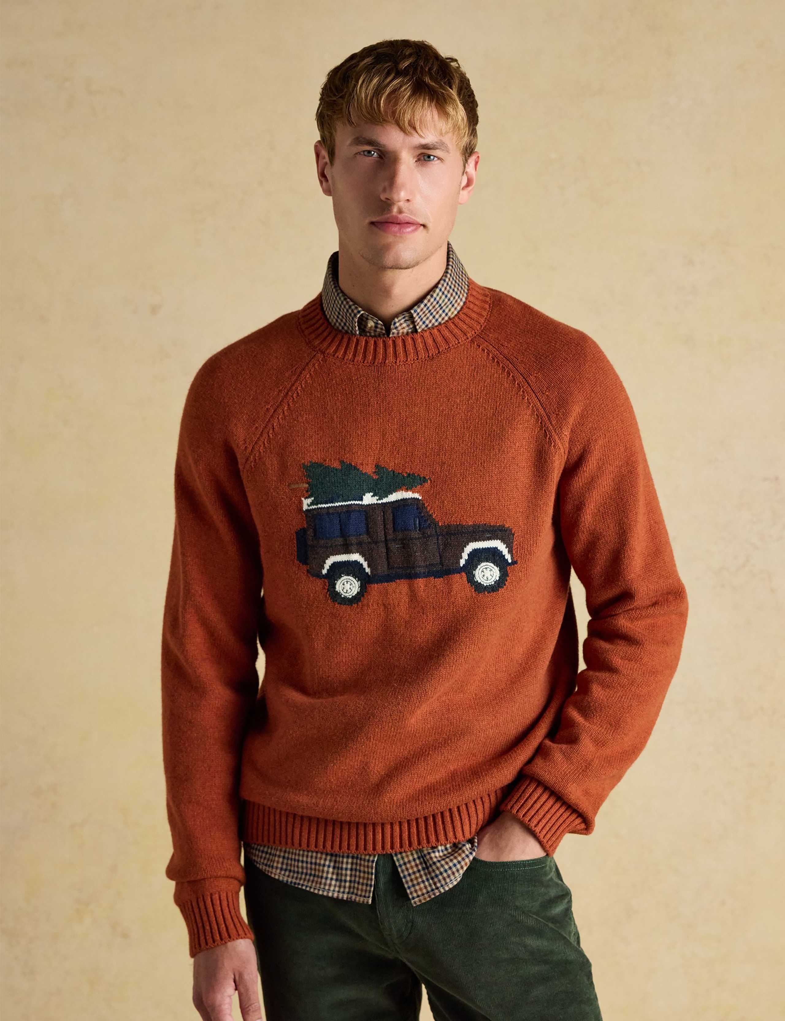 Cotton Rich Christmas Jumper with Wool 1 of 7