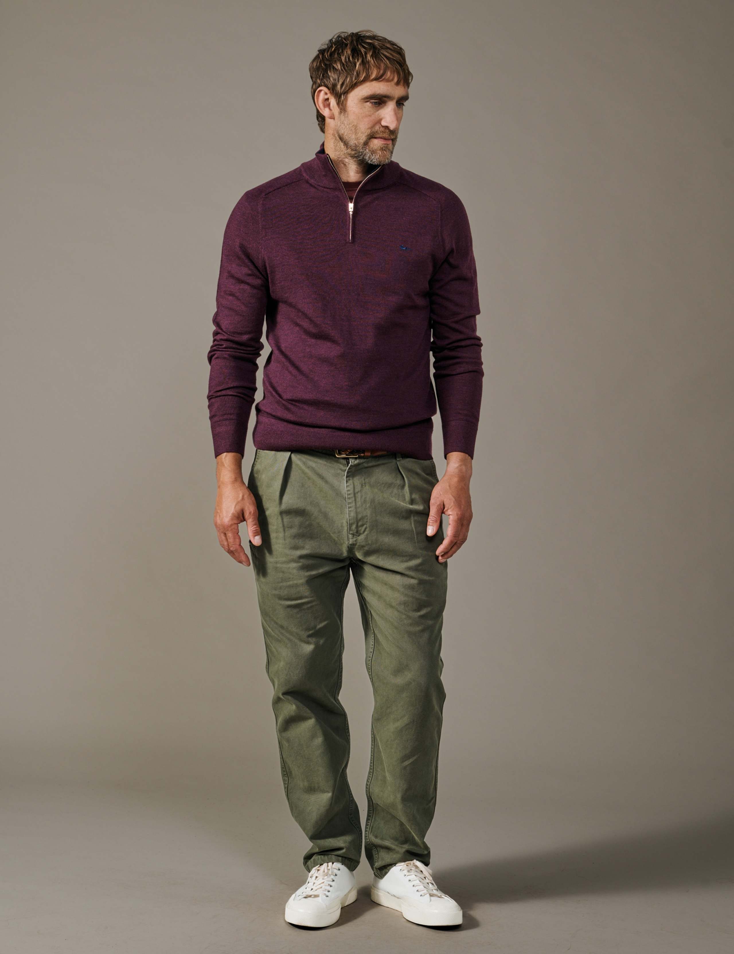 Pure Merino Wool Herringbone Half Zip Jumper 2 of 4