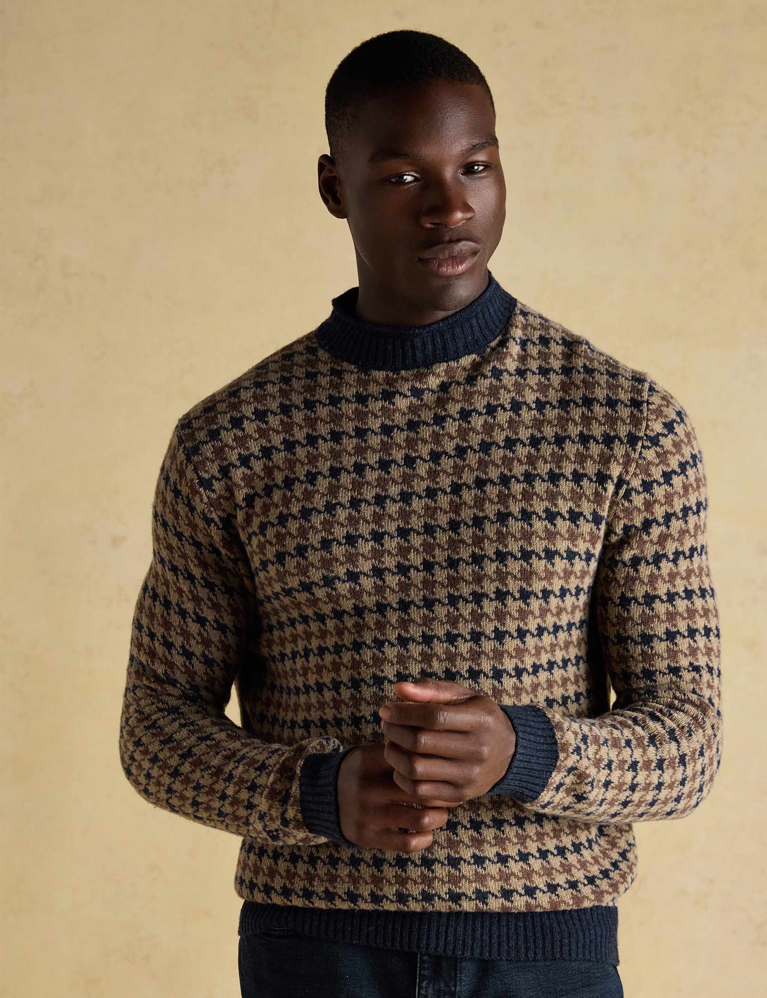 Wool Rich Checked High Neck Jumper 1 of 7