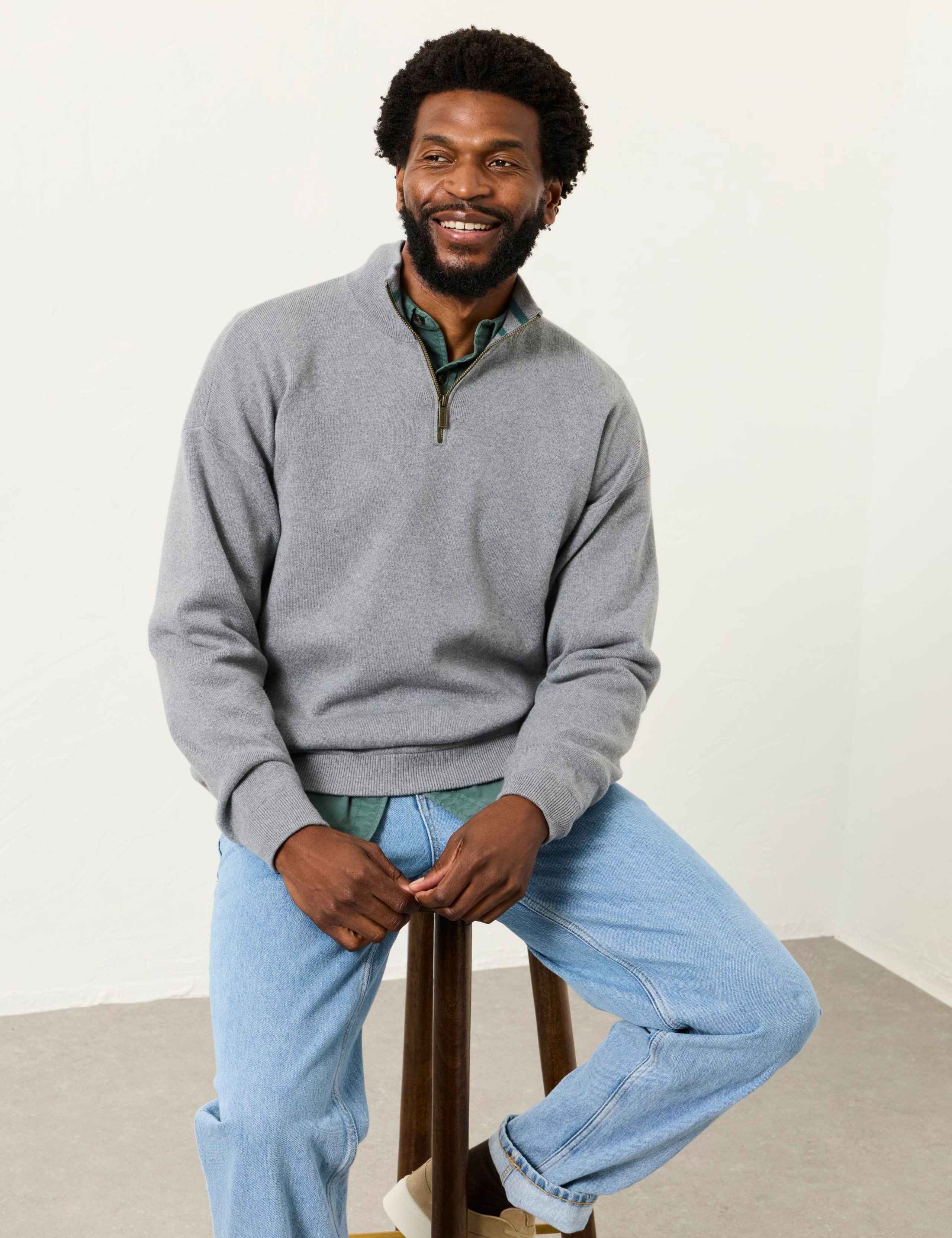 Cotton Rich Half Zip Jumper with Cashmere 6 of 6