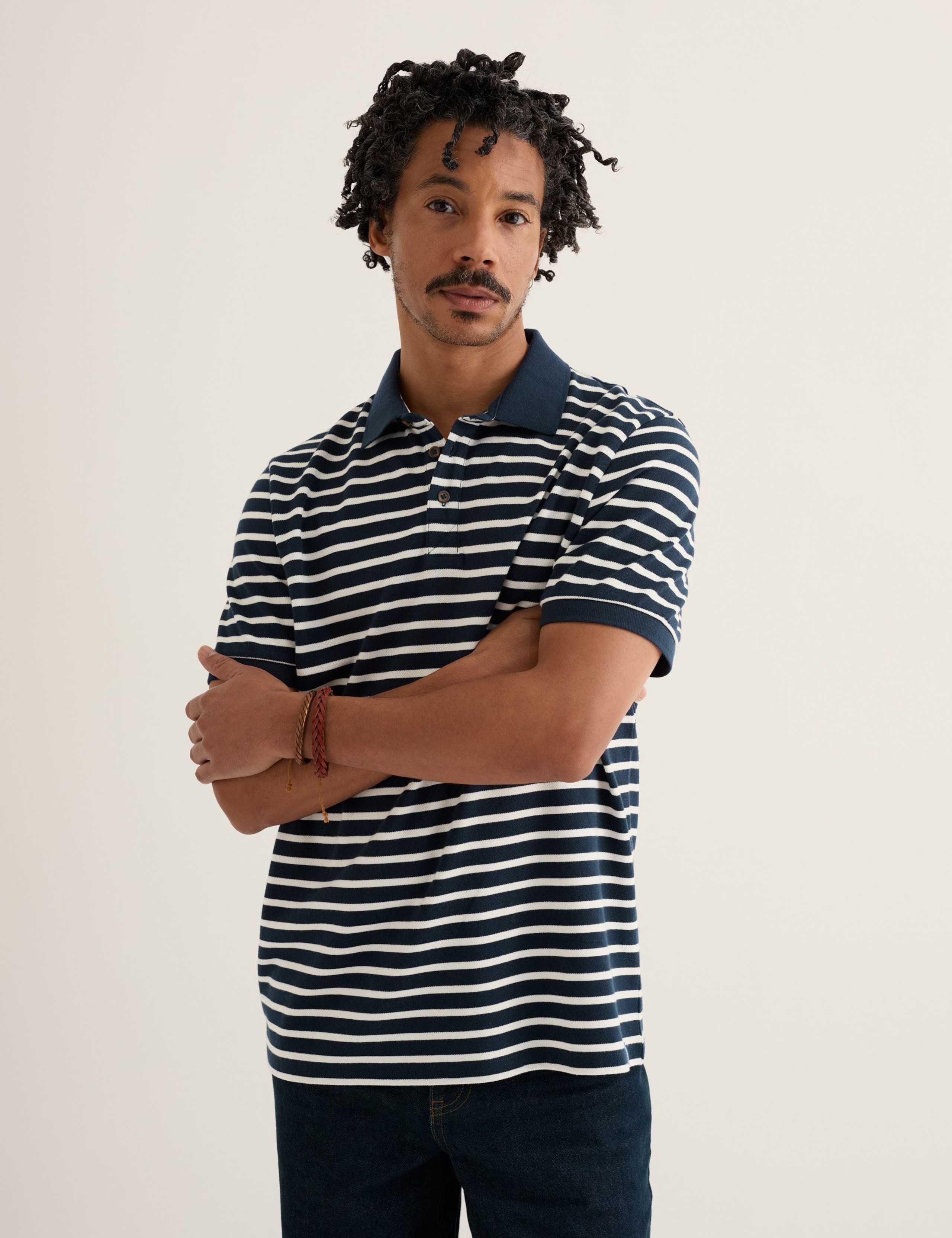 Pure Cotton Pique Striped Polo Shirt 4 of 5