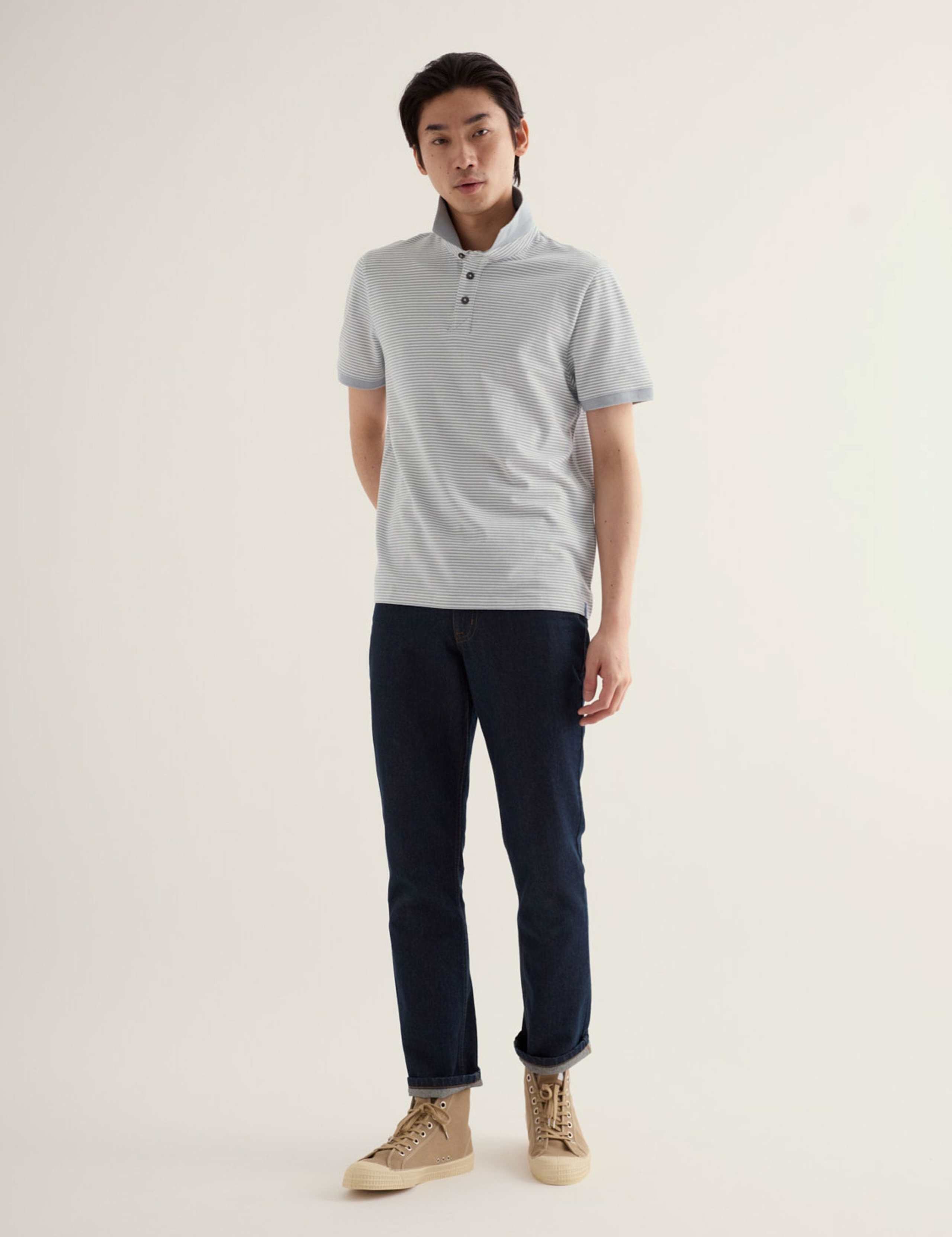 Pure Cotton Pique Striped Polo Shirt 1 of 5