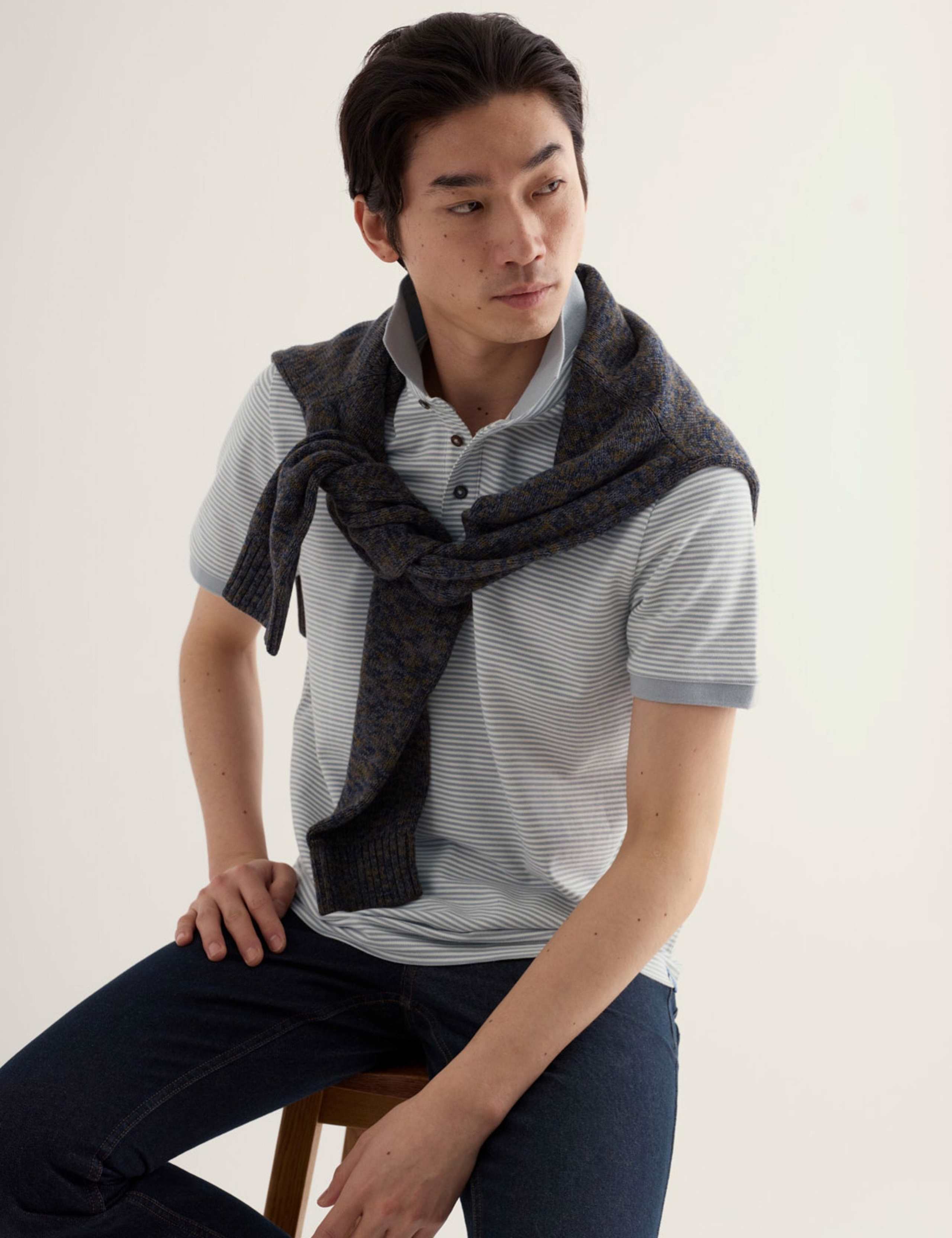 Pure Cotton Pique Striped Polo Shirt 3 of 5
