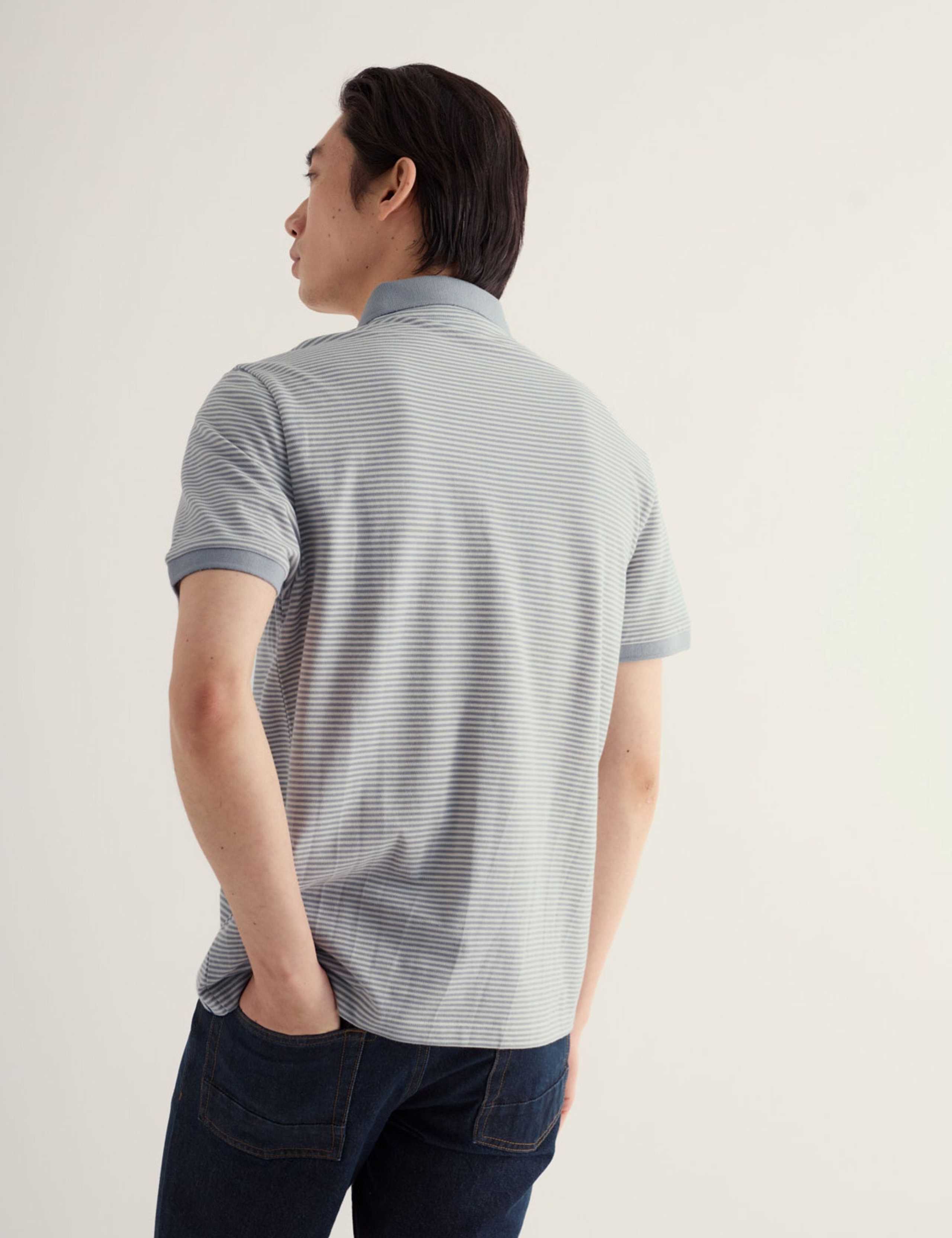 Pure Cotton Pique Striped Polo Shirt 4 of 5
