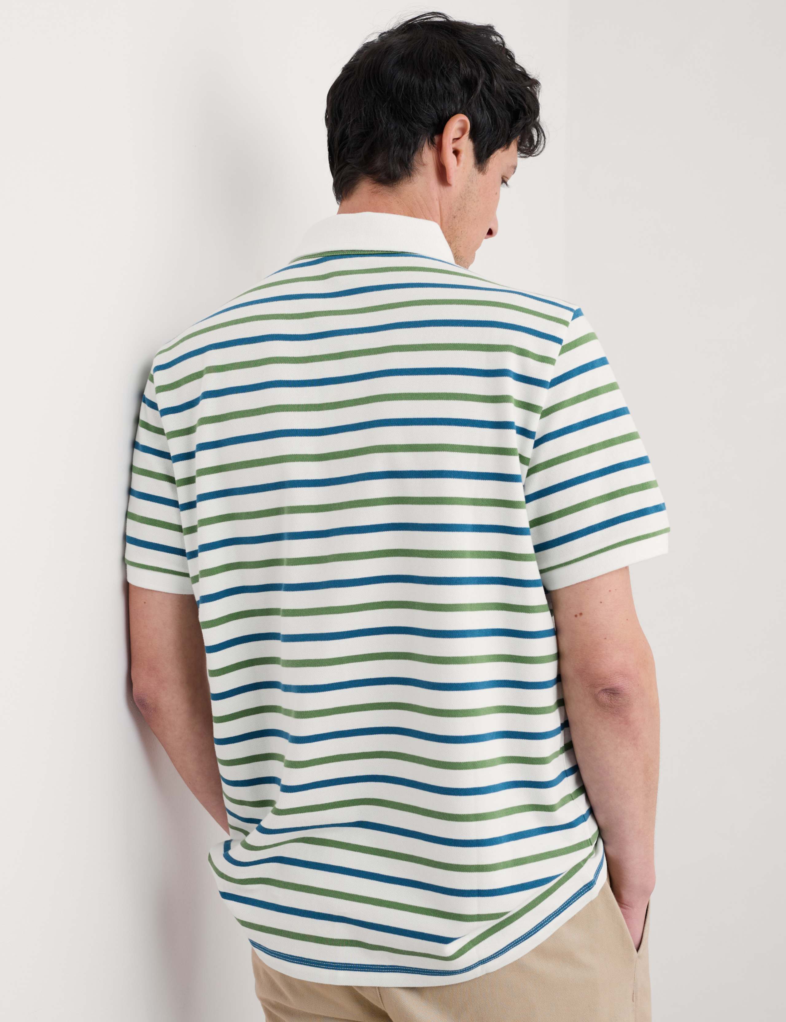 Pure Cotton Pique Striped Polo Shirt 3 of 4