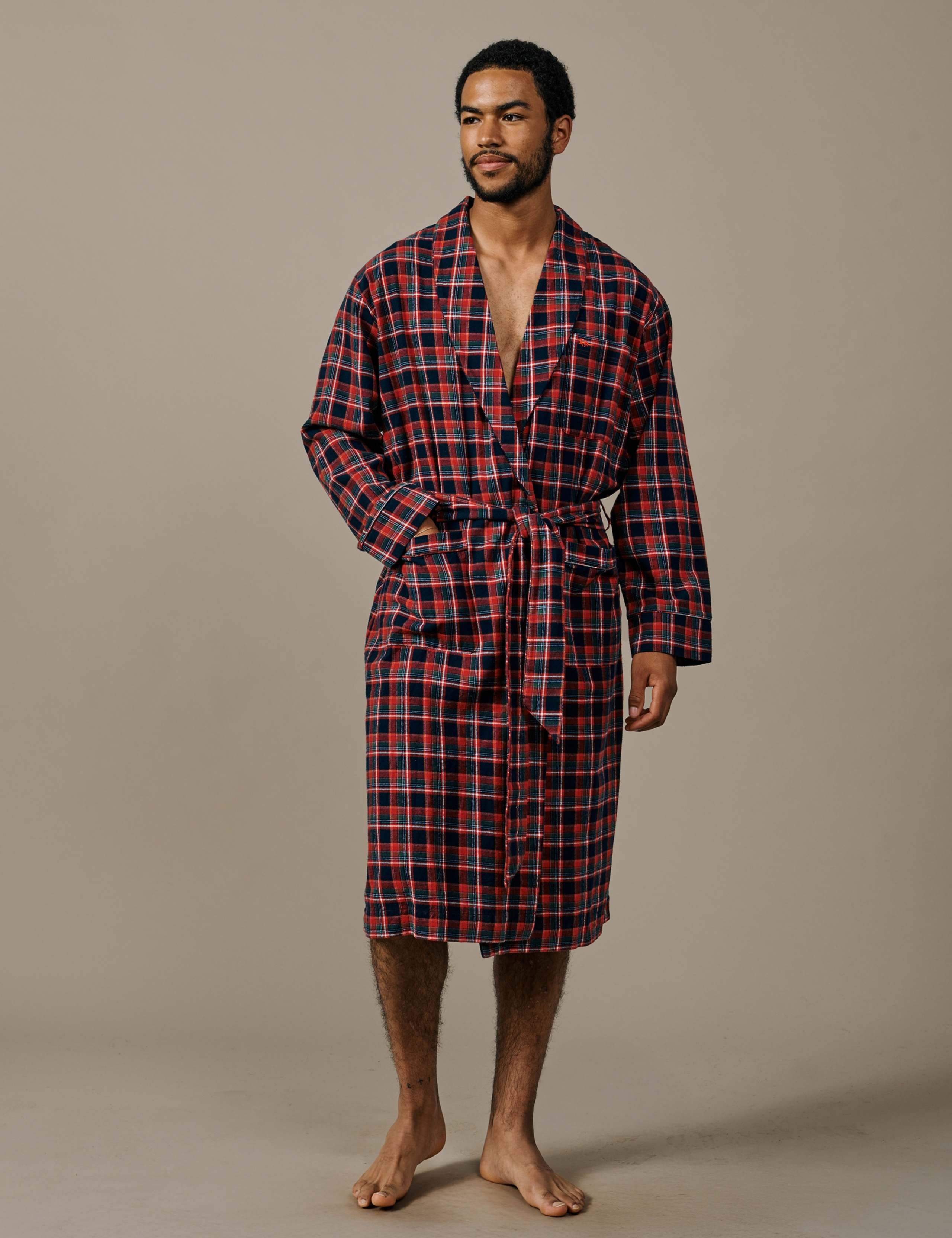 Pure Cotton Checked Dressing Gown 1 of 3