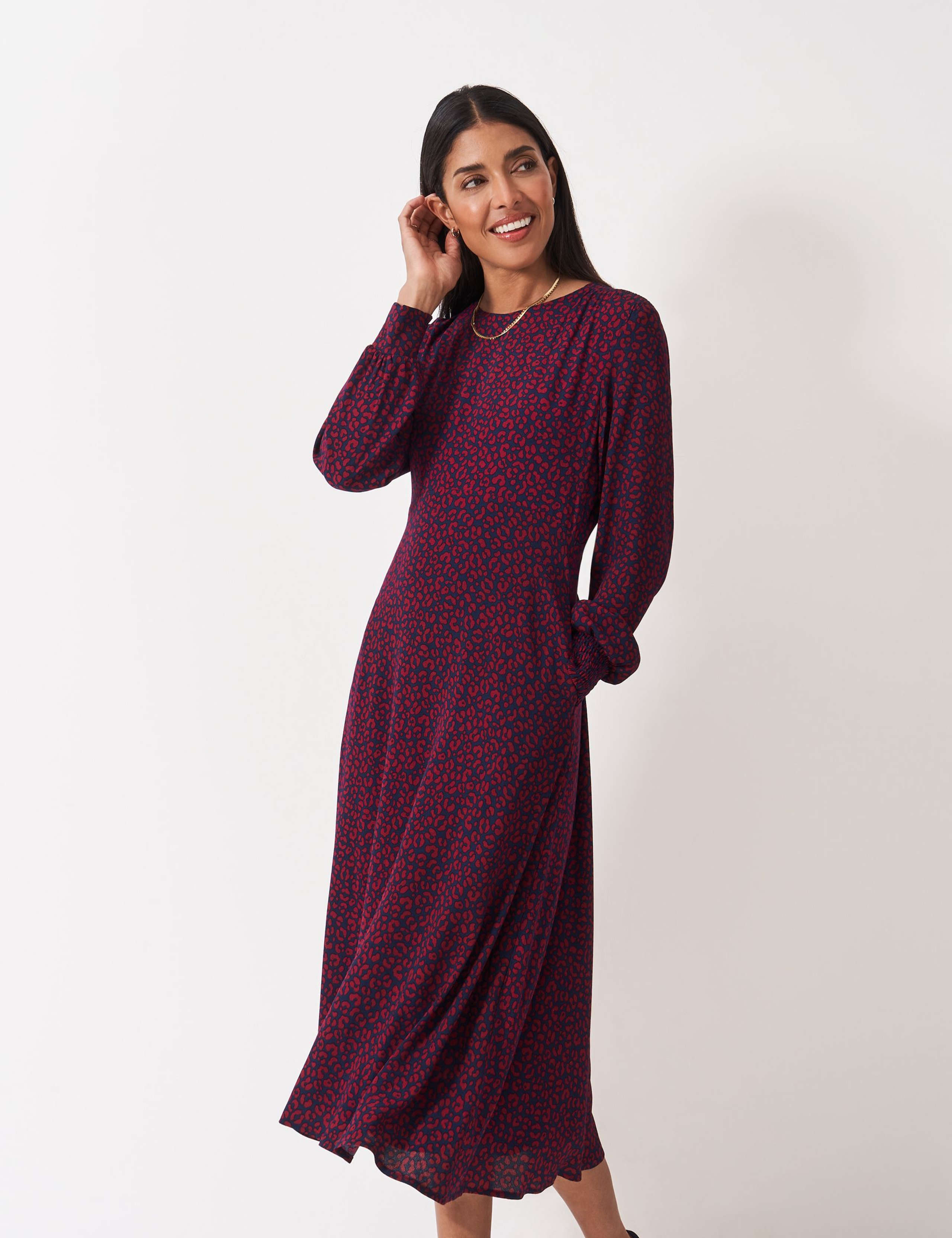 Animal Print Midi Shirred Dress 3 of 5