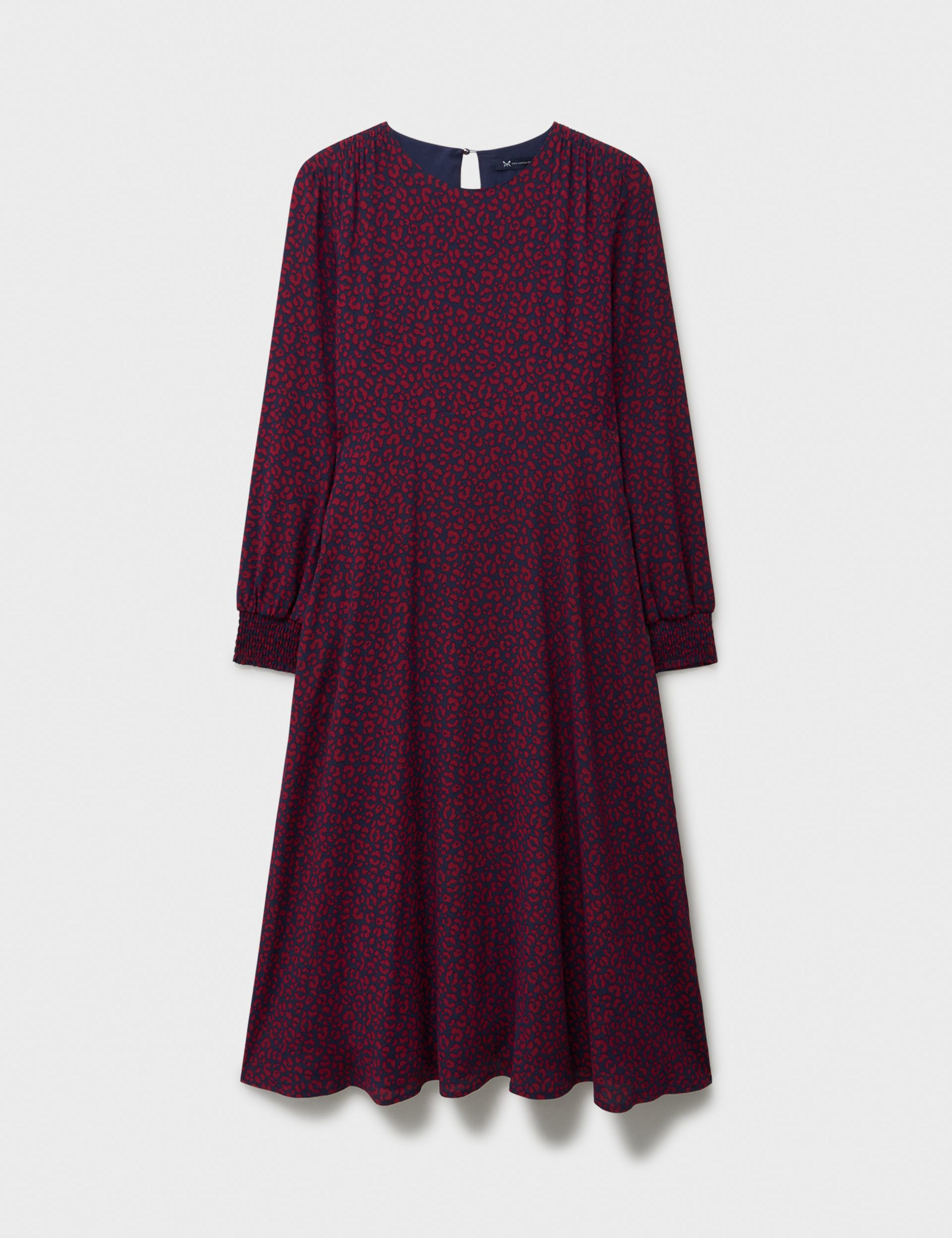 Animal Print Midi Shirred Dress 2 of 5