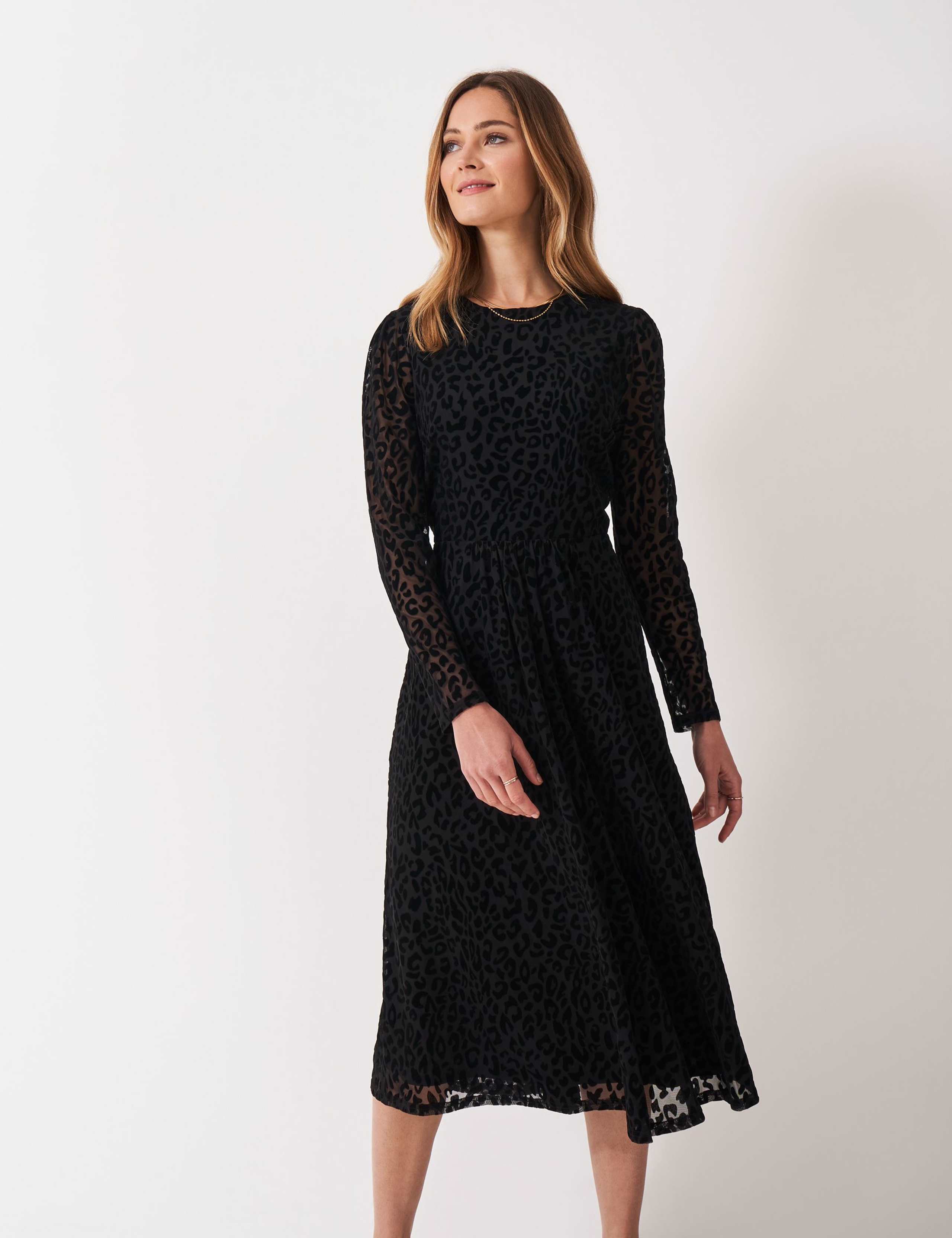 Mesh Jersey Animal Print Flock Midi Dress 3 of 5