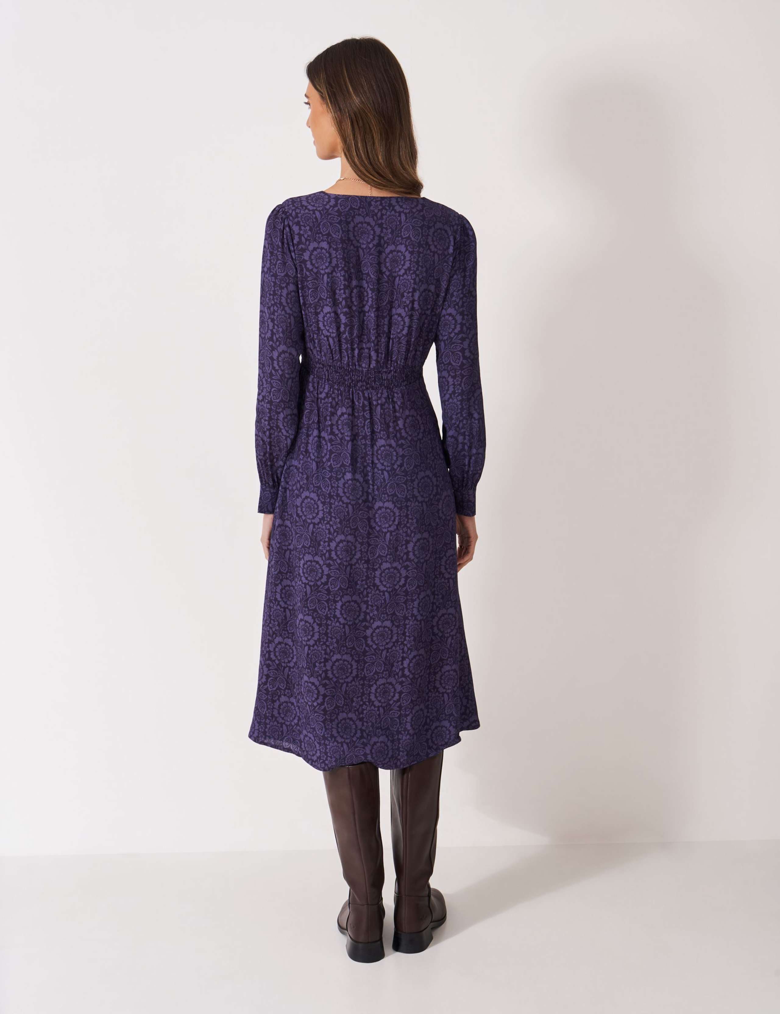 Floral V-Neck Midi Shirred Tea Dress 4 of 5