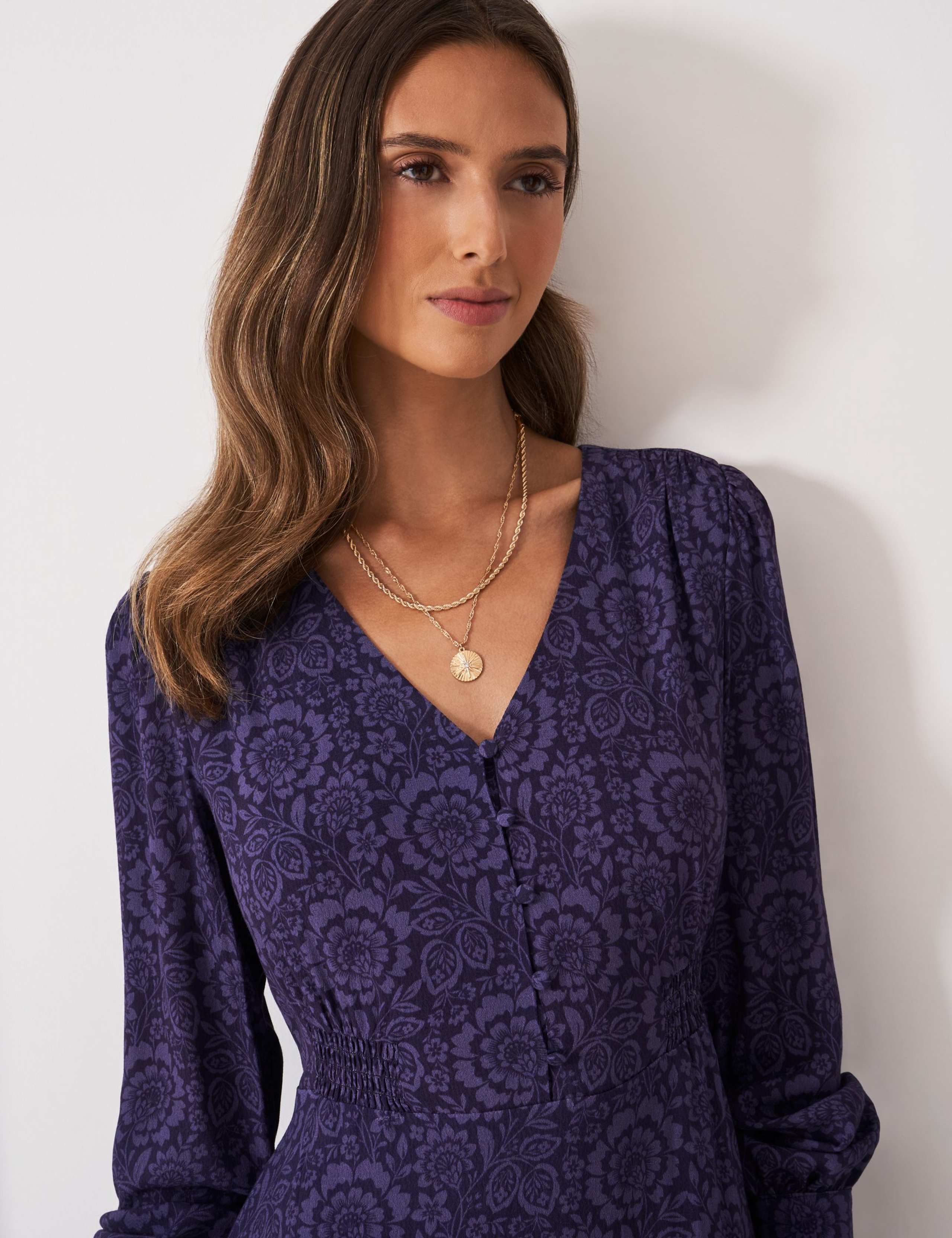 Floral V-Neck Midi Shirred Tea Dress 5 of 5