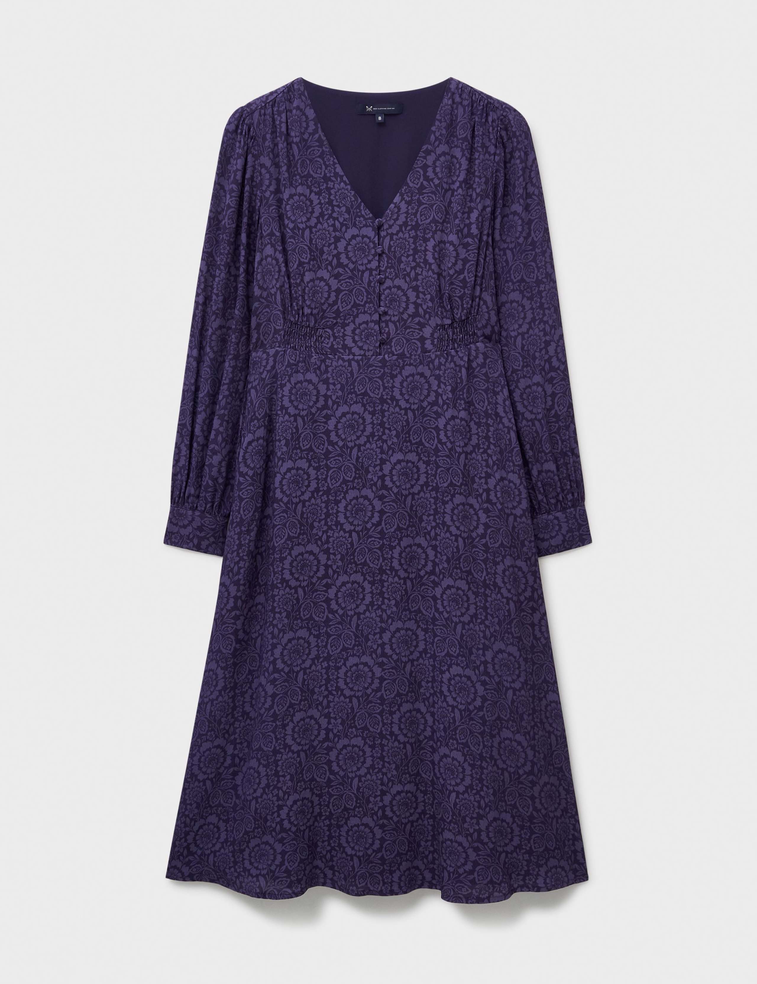 Floral V-Neck Midi Shirred Tea Dress 2 of 5