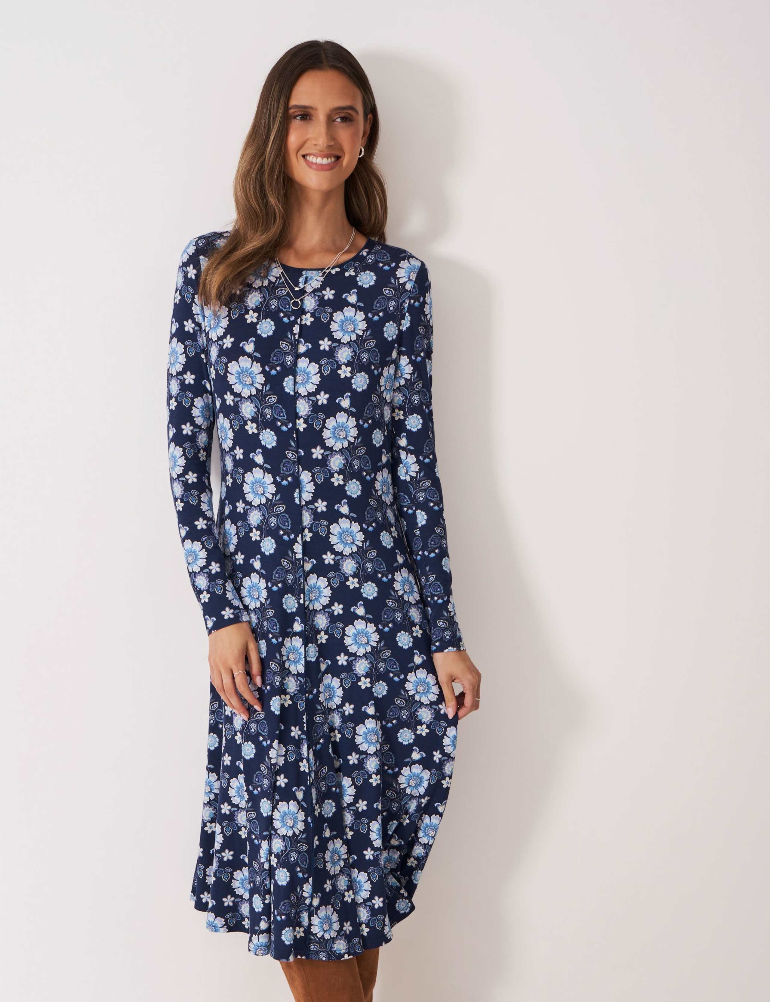 Jersey Floral Round Neck Midi Tea Dress 3 of 5