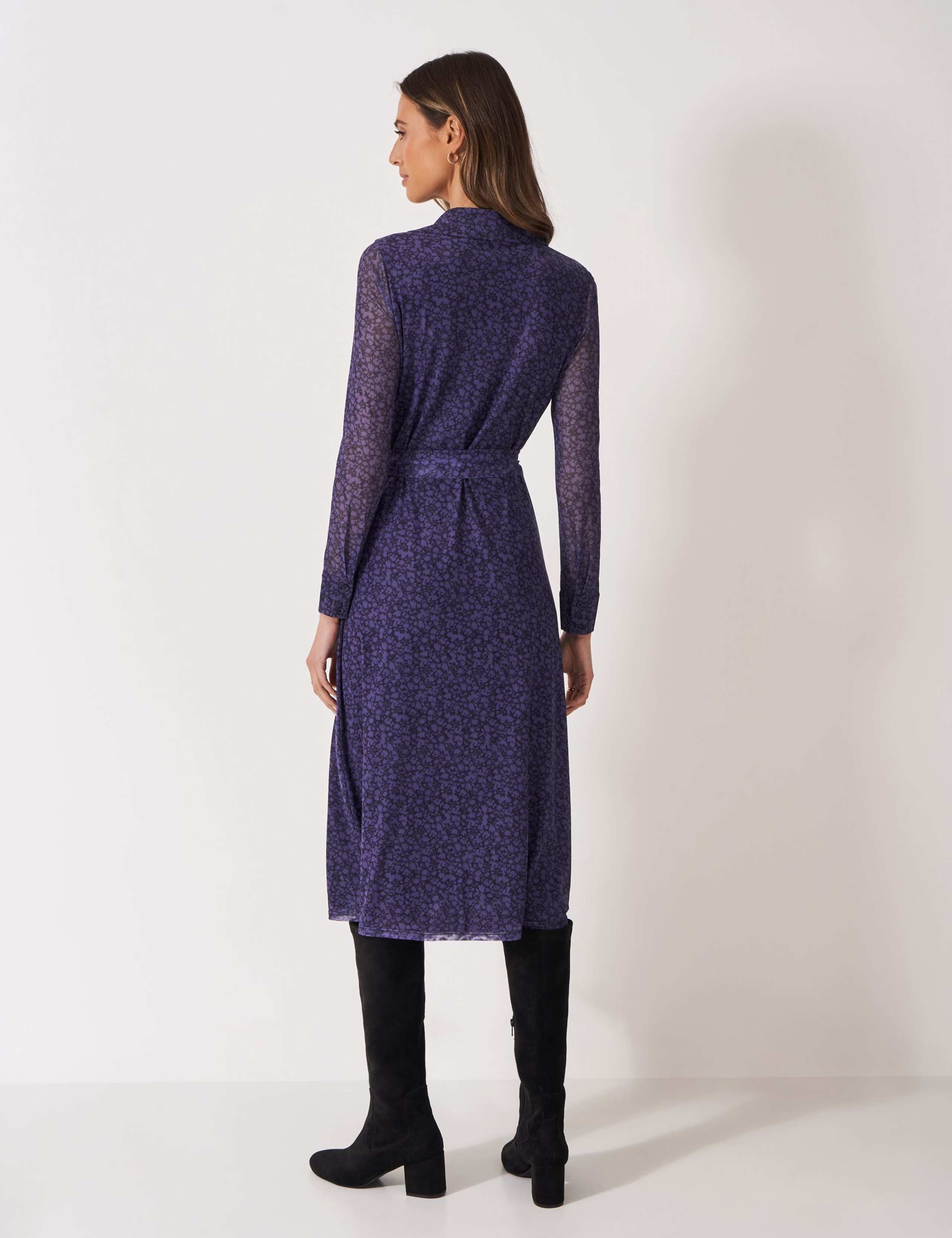 Mesh Jersey Printed Tie Waist Midi Shirt Dress 4 of 5