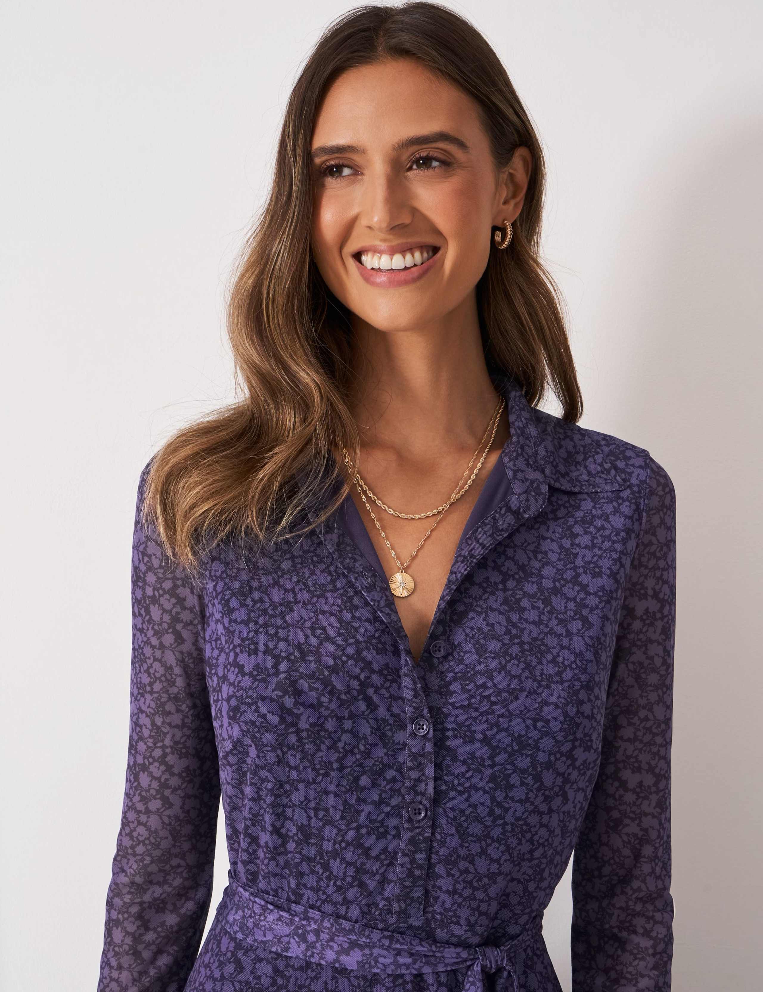 Mesh Jersey Printed Tie Waist Midi Shirt Dress 5 of 5