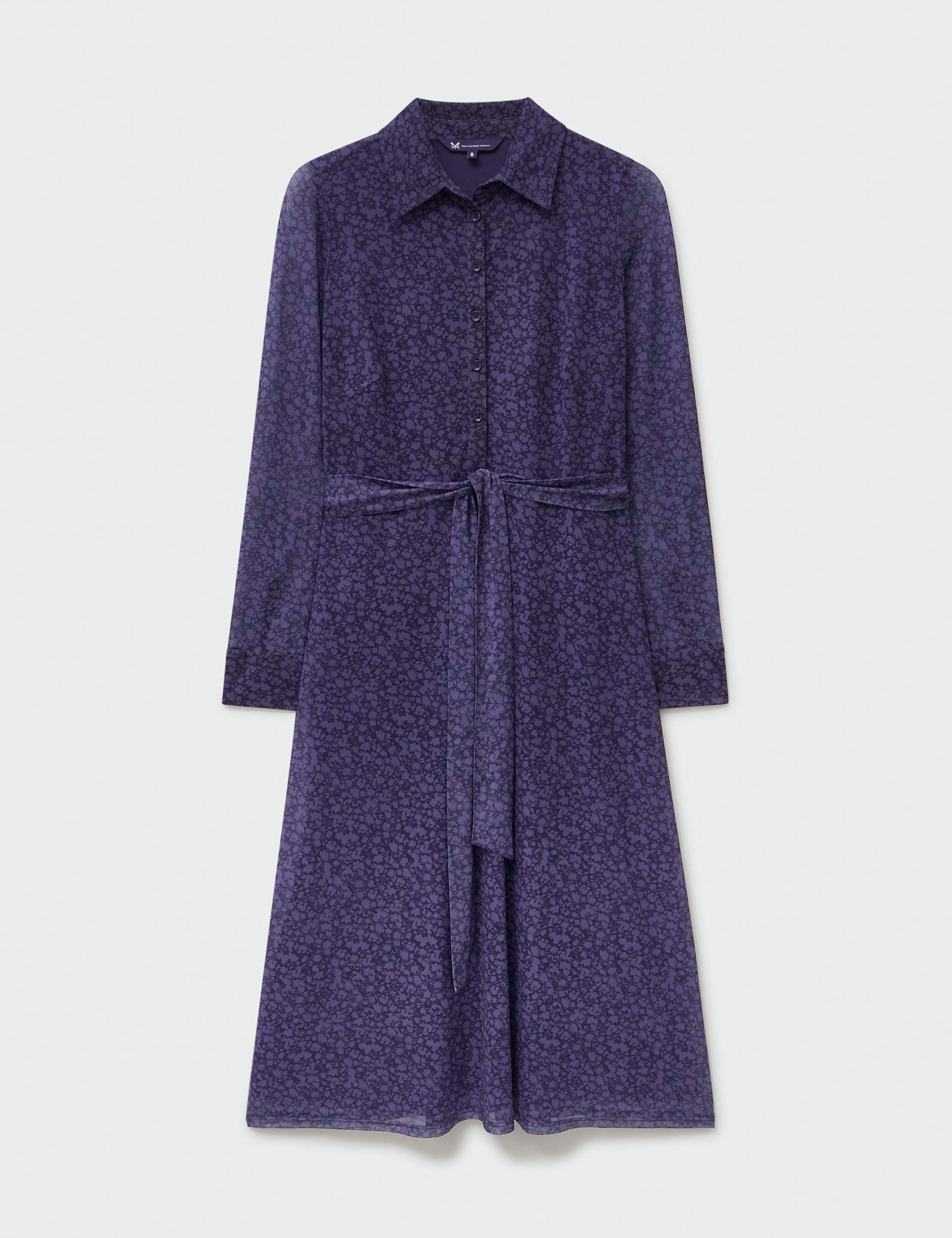 Mesh Jersey Printed Tie Waist Midi Shirt Dress 2 of 5