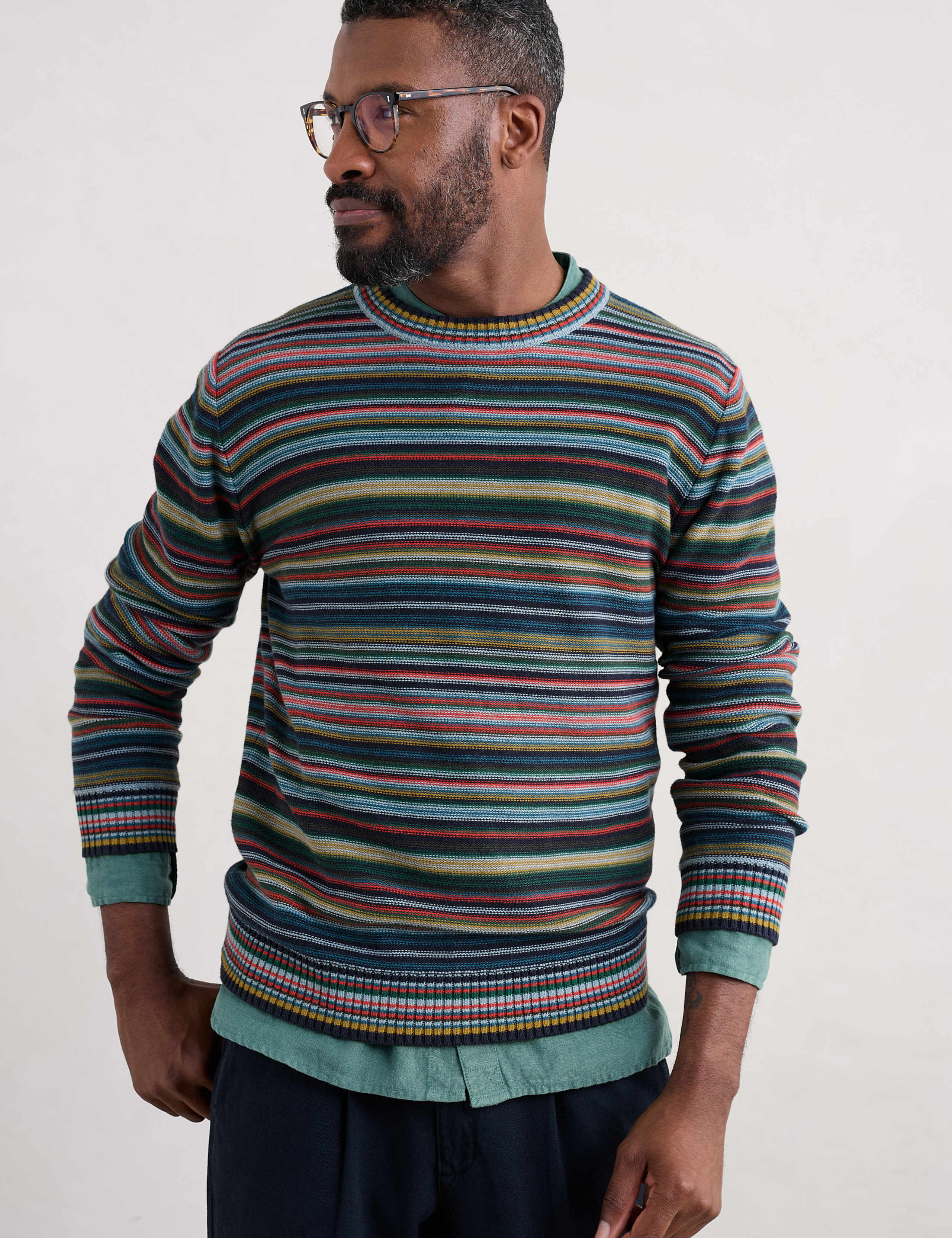 Pure Cotton Striped Crew Neck Jumper 2 of 4