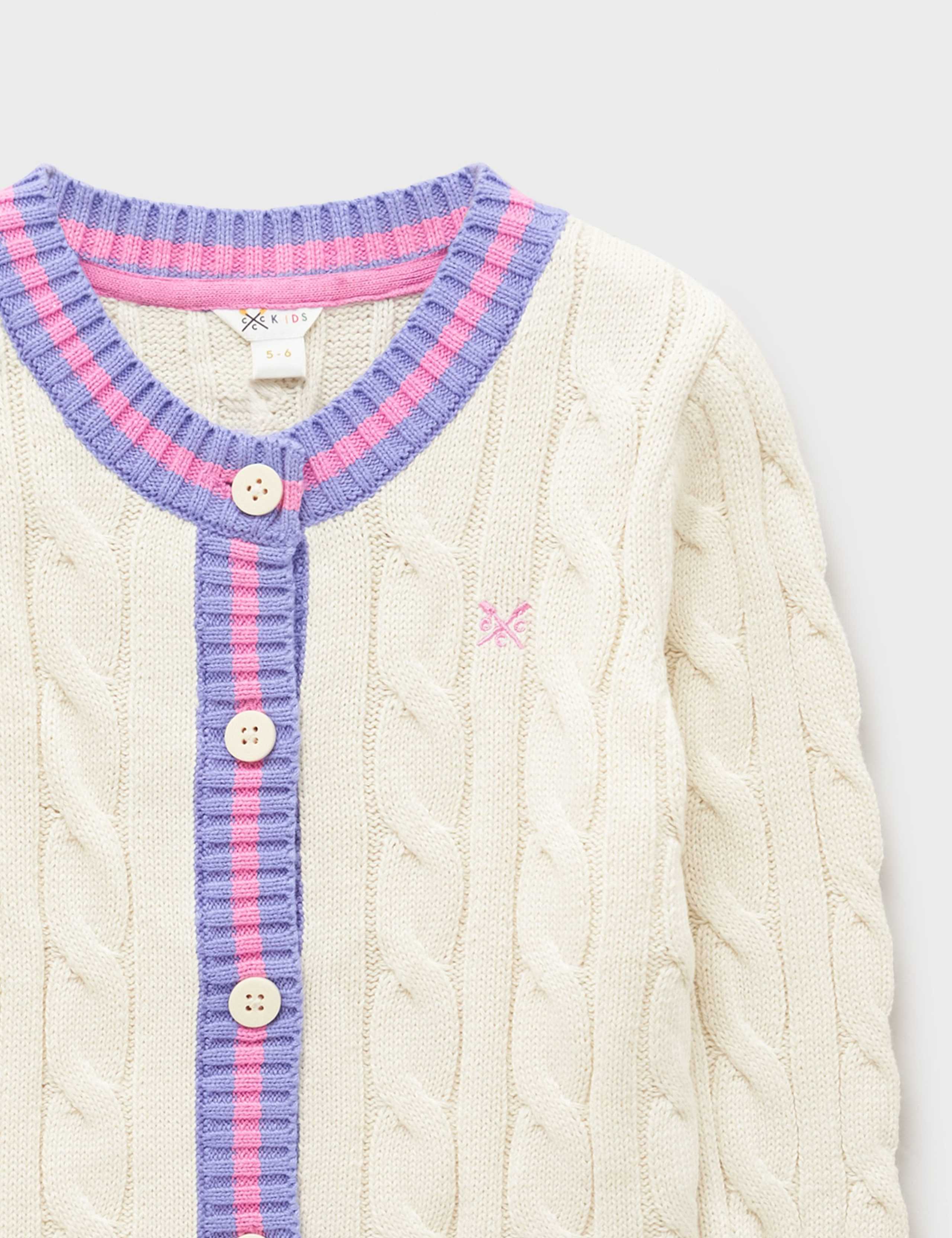 Pure Cotton Cable Knit Striped Cardigan (3-12 Yrs) 2 of 3