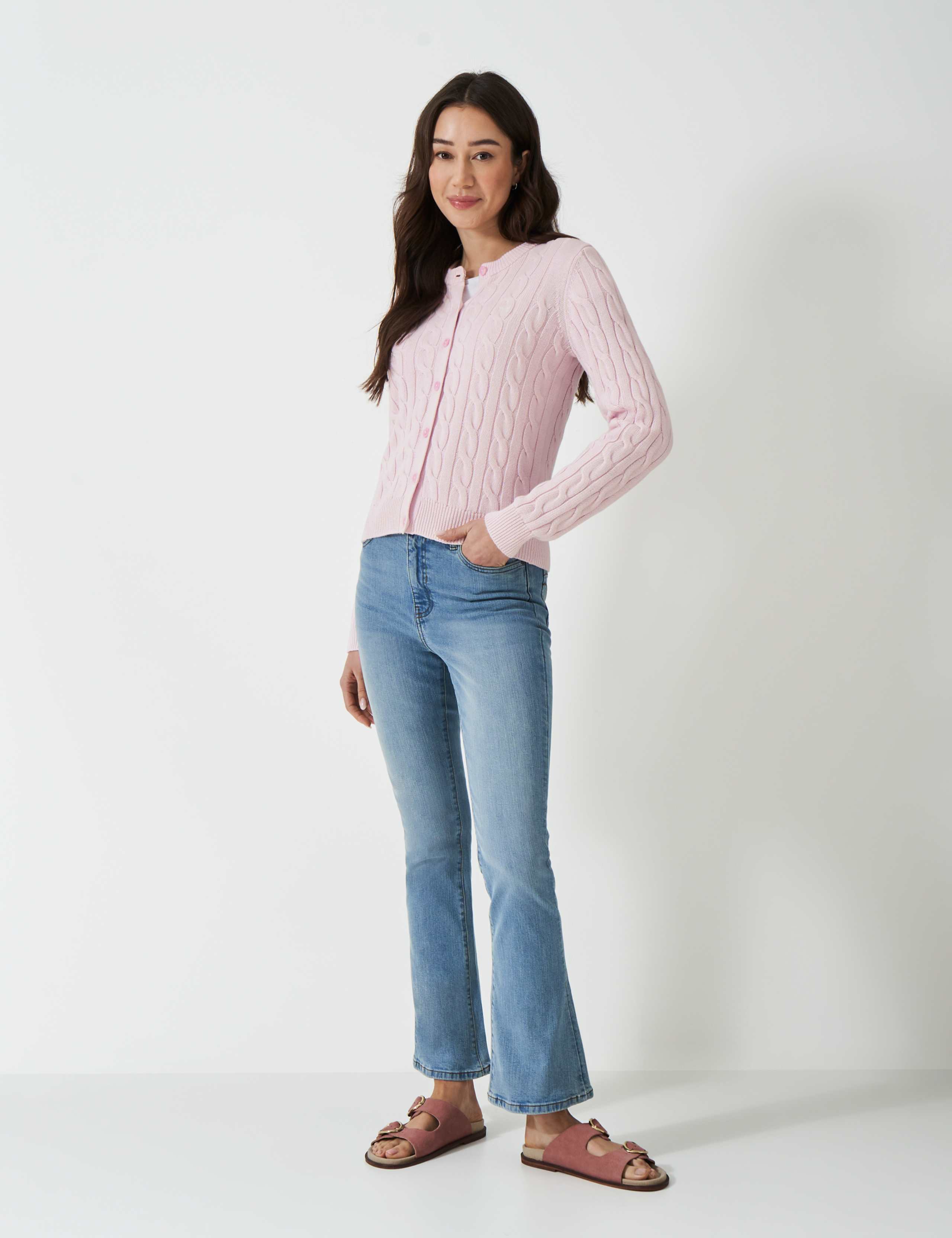 Pure Cotton Cable Knit Crew Neck Cardigan 3 of 5