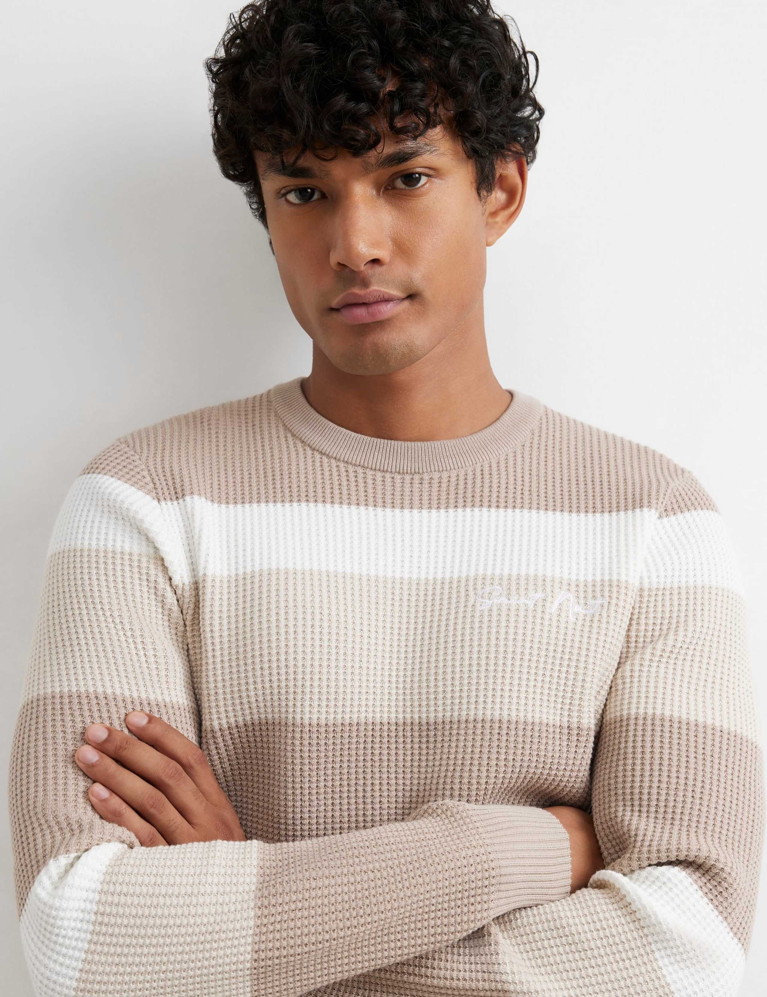 Pure Cotton Striped Crew Neck Jumper 3 of 6