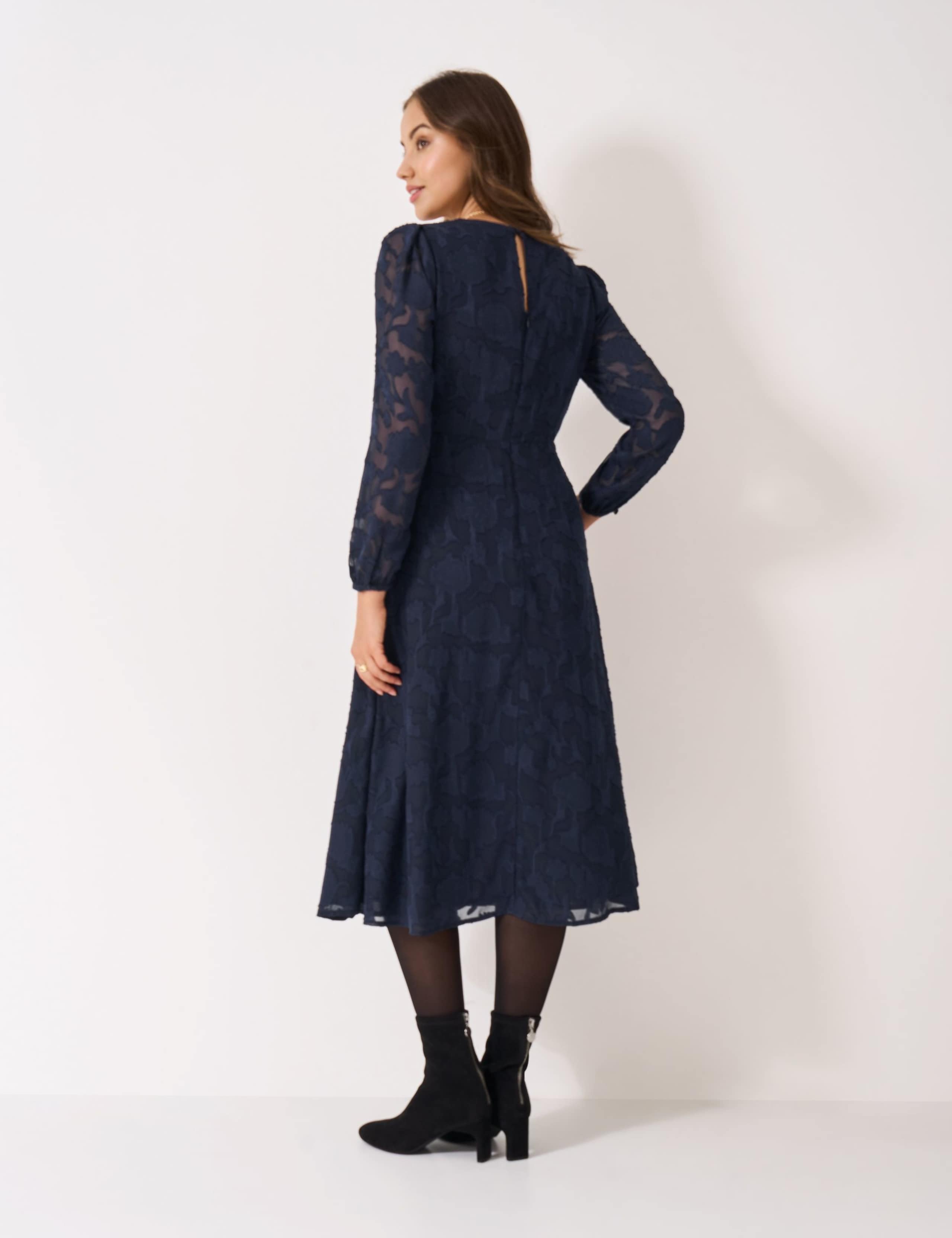 Floral Jacquard Midi Waisted Dress 3 of 5