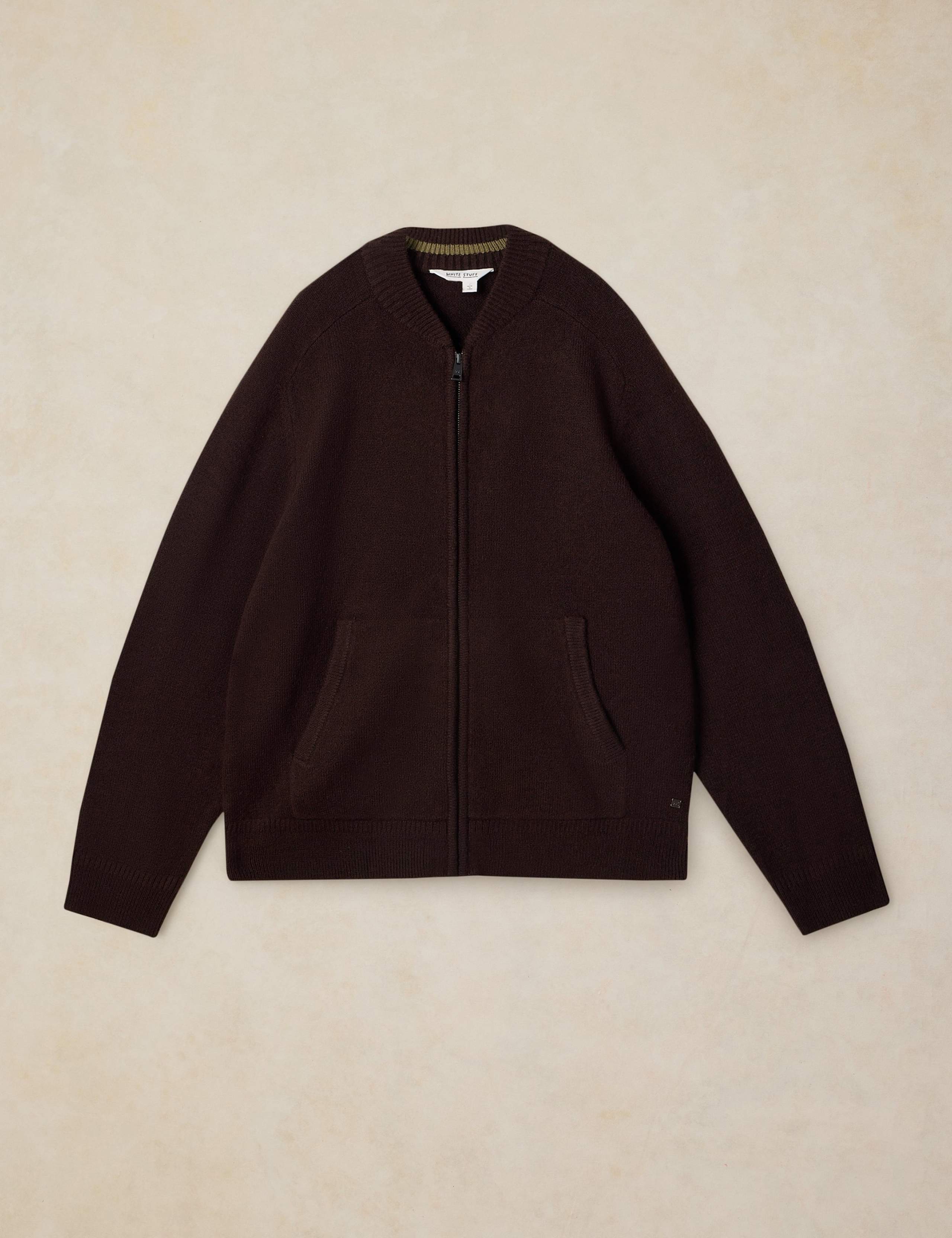 Zip Fastening Bomber Cardigan with Wool 2 of 6