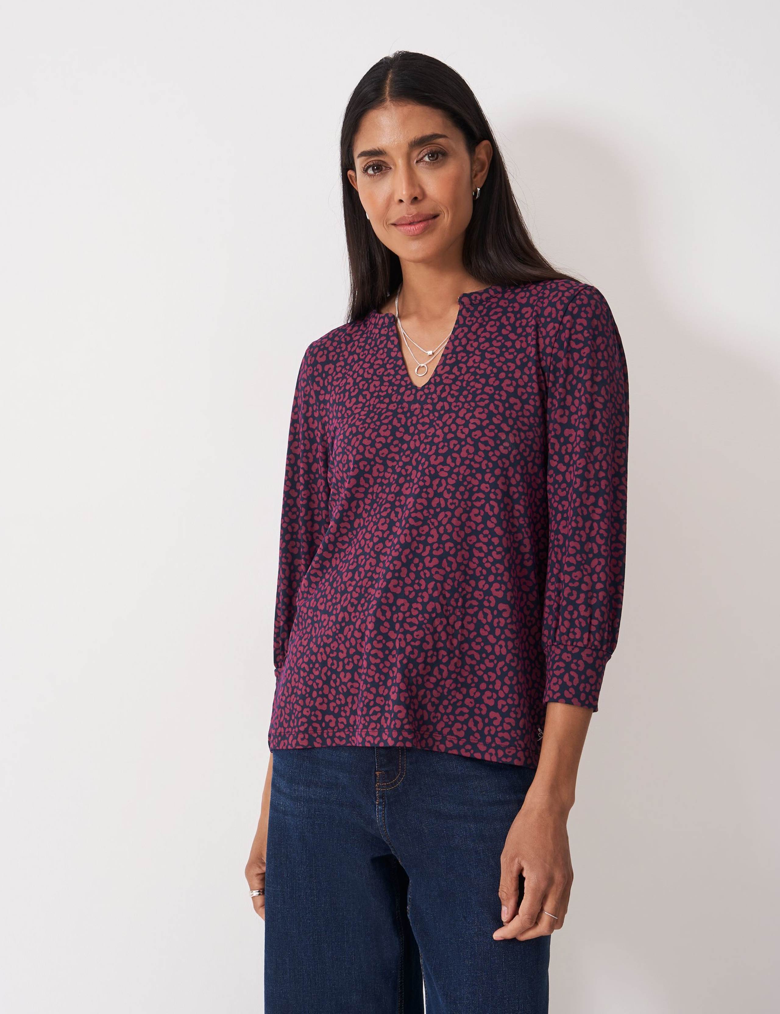 Animal Print V-Neck 3/4 Sleeve Top 1 of 6