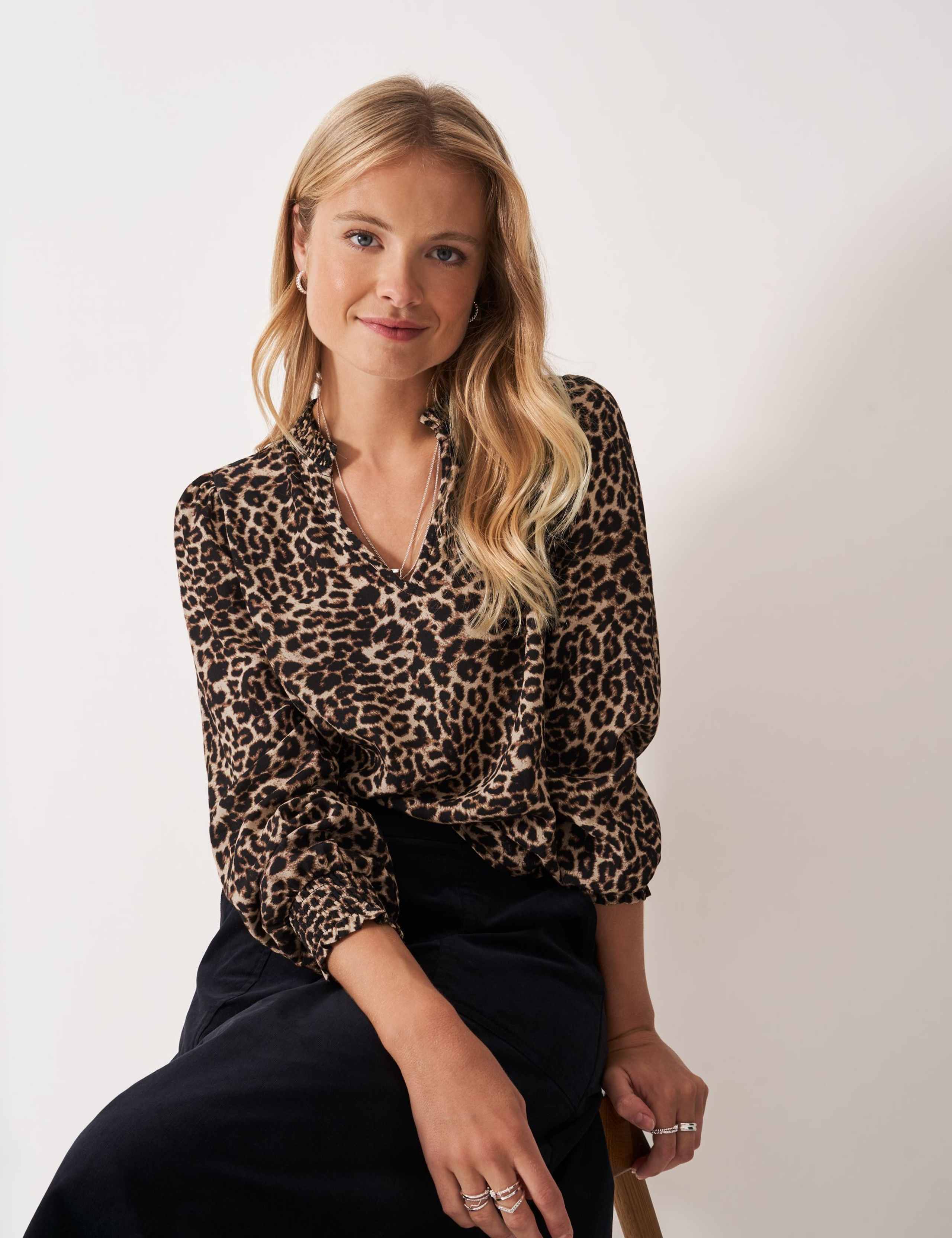 Leopard Print Notch Neck Relaxed Blouse 3 of 5