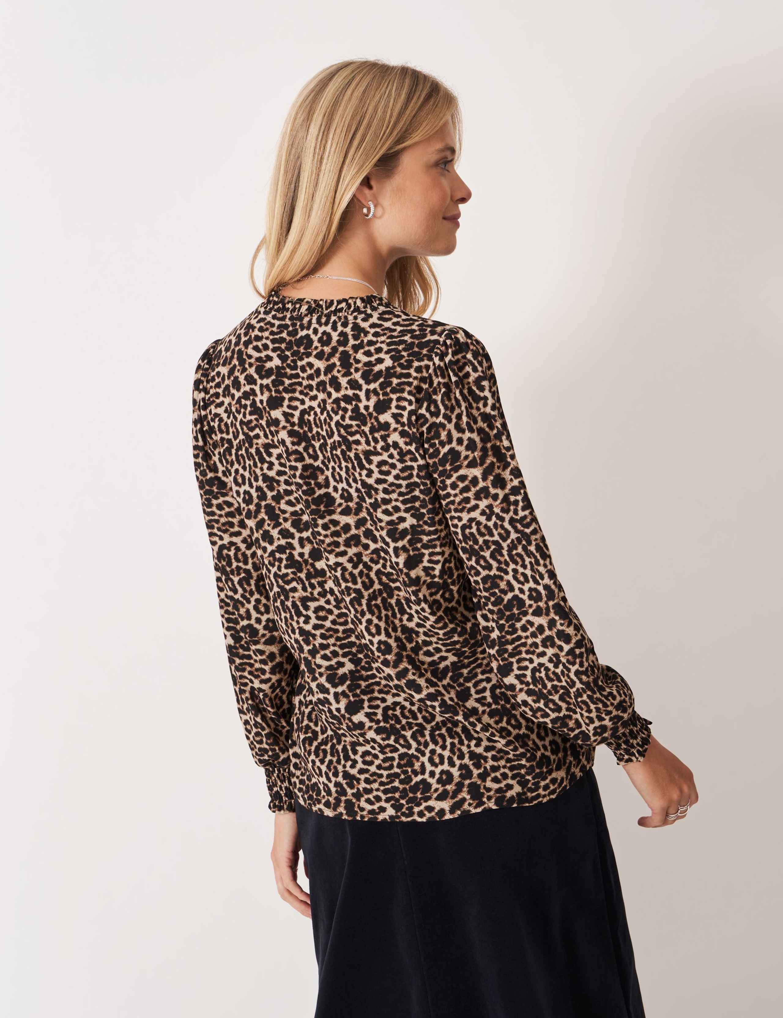 Leopard Print Notch Neck Relaxed Blouse 4 of 5