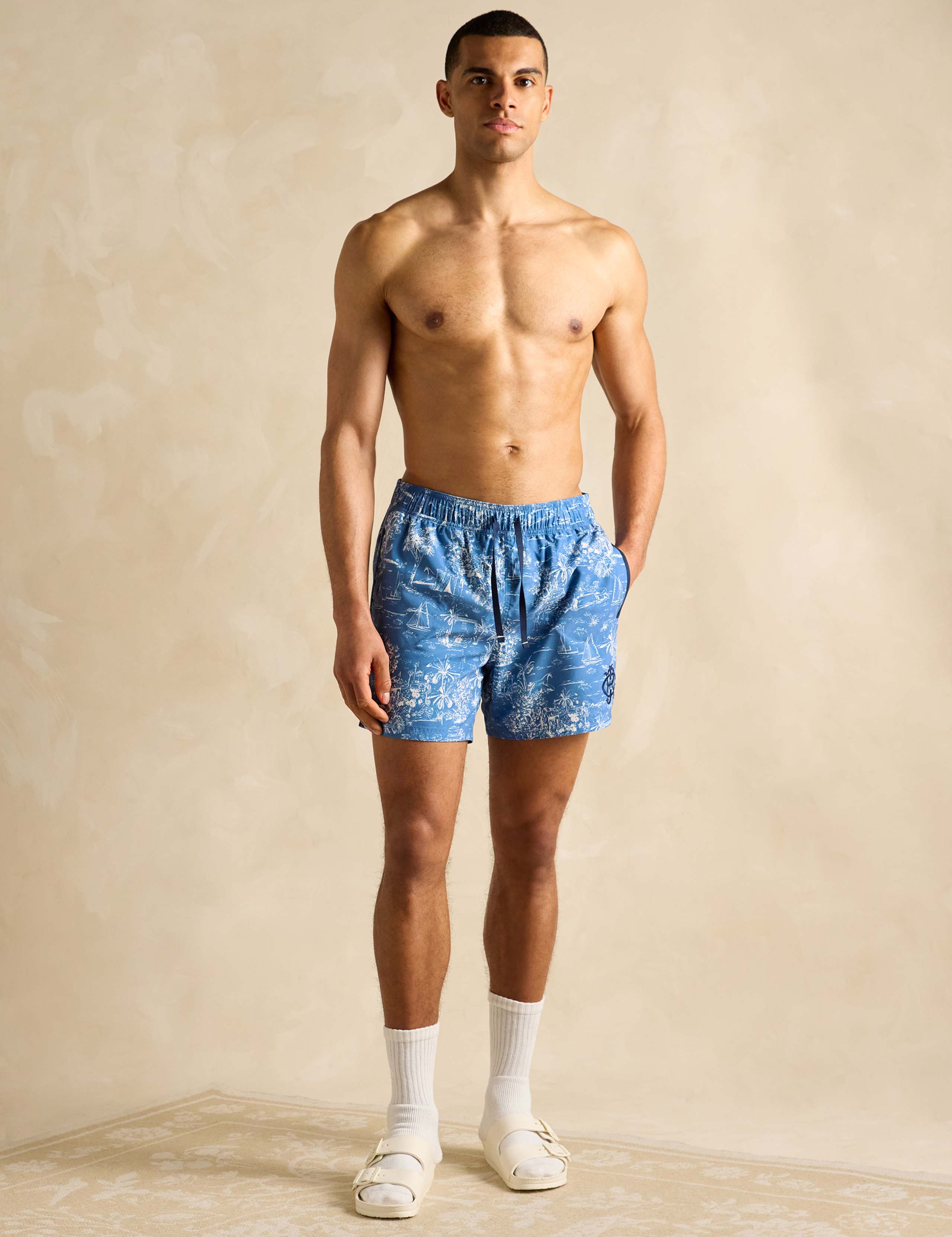 Tropical Scene Print Drawstring Swim Shorts 3 of 6