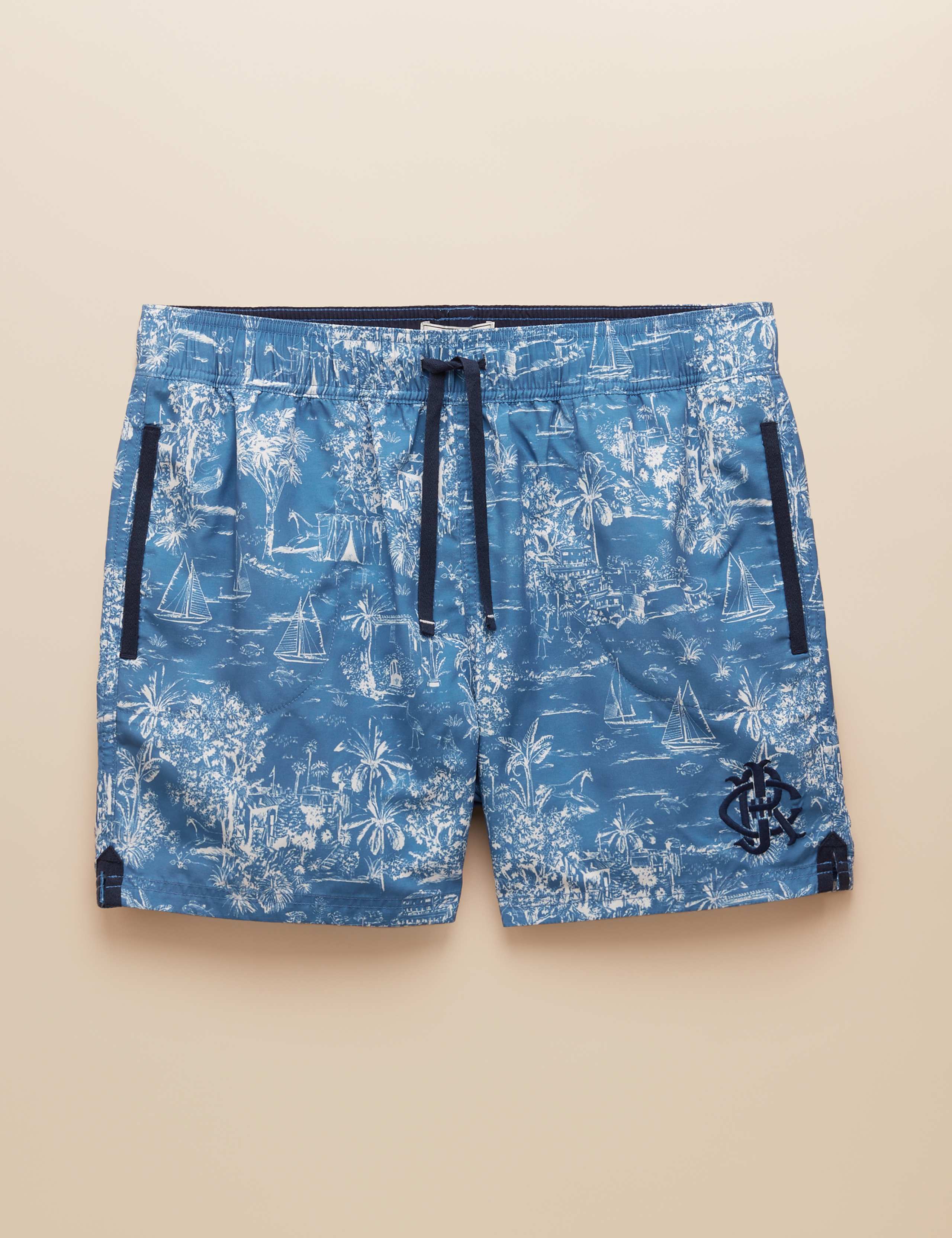 Tropical Scene Print Drawstring Swim Shorts 2 of 6