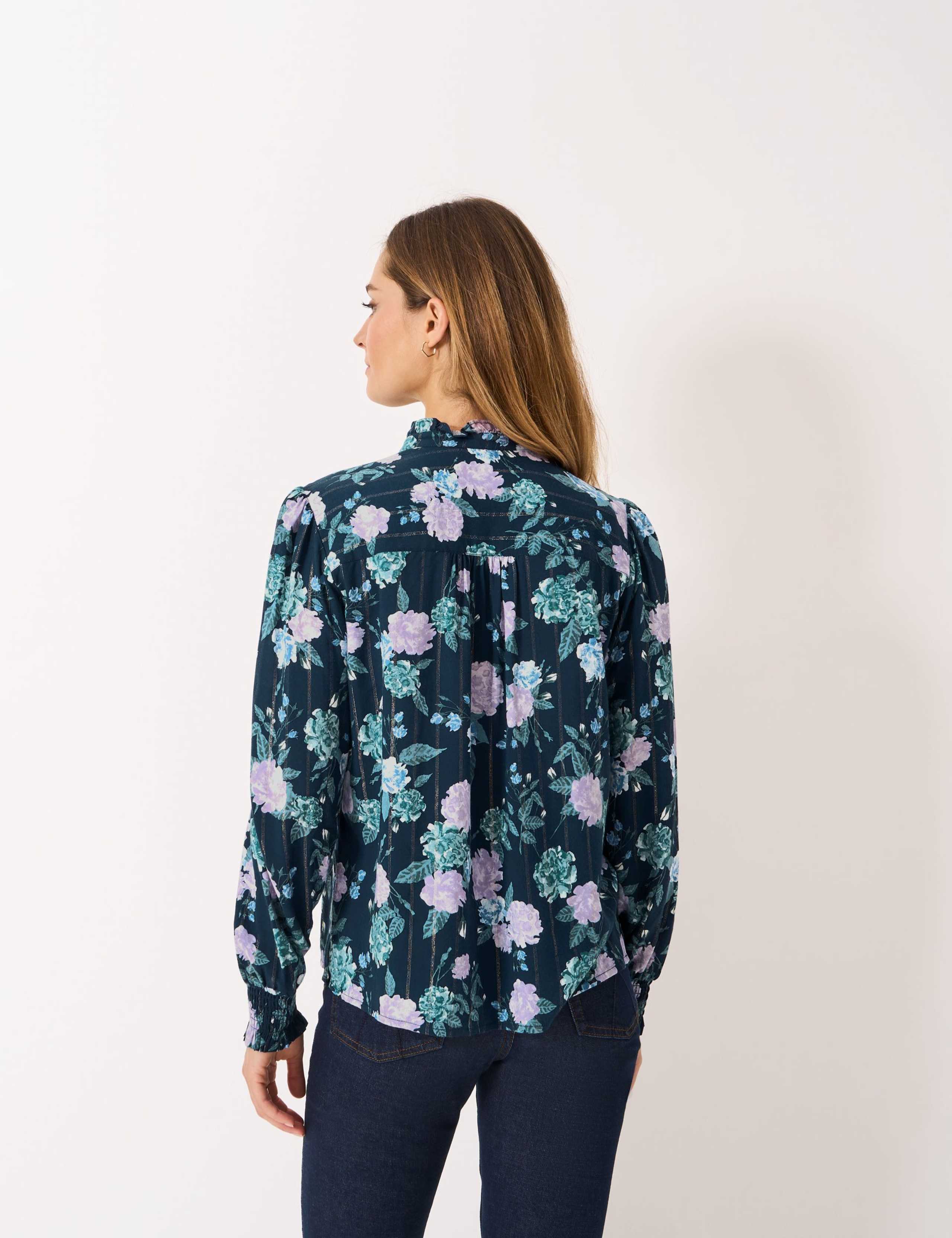 Metallic Floral Frill Neck Blouse 4 of 5