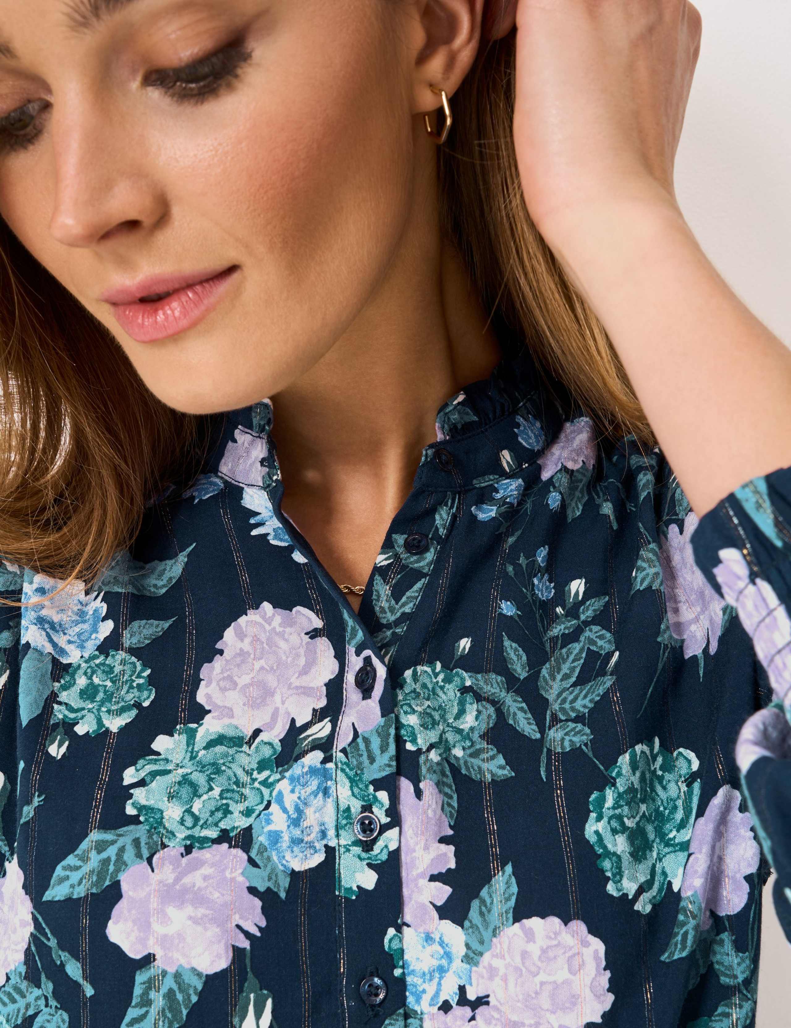 Metallic Floral Frill Neck Blouse 5 of 5