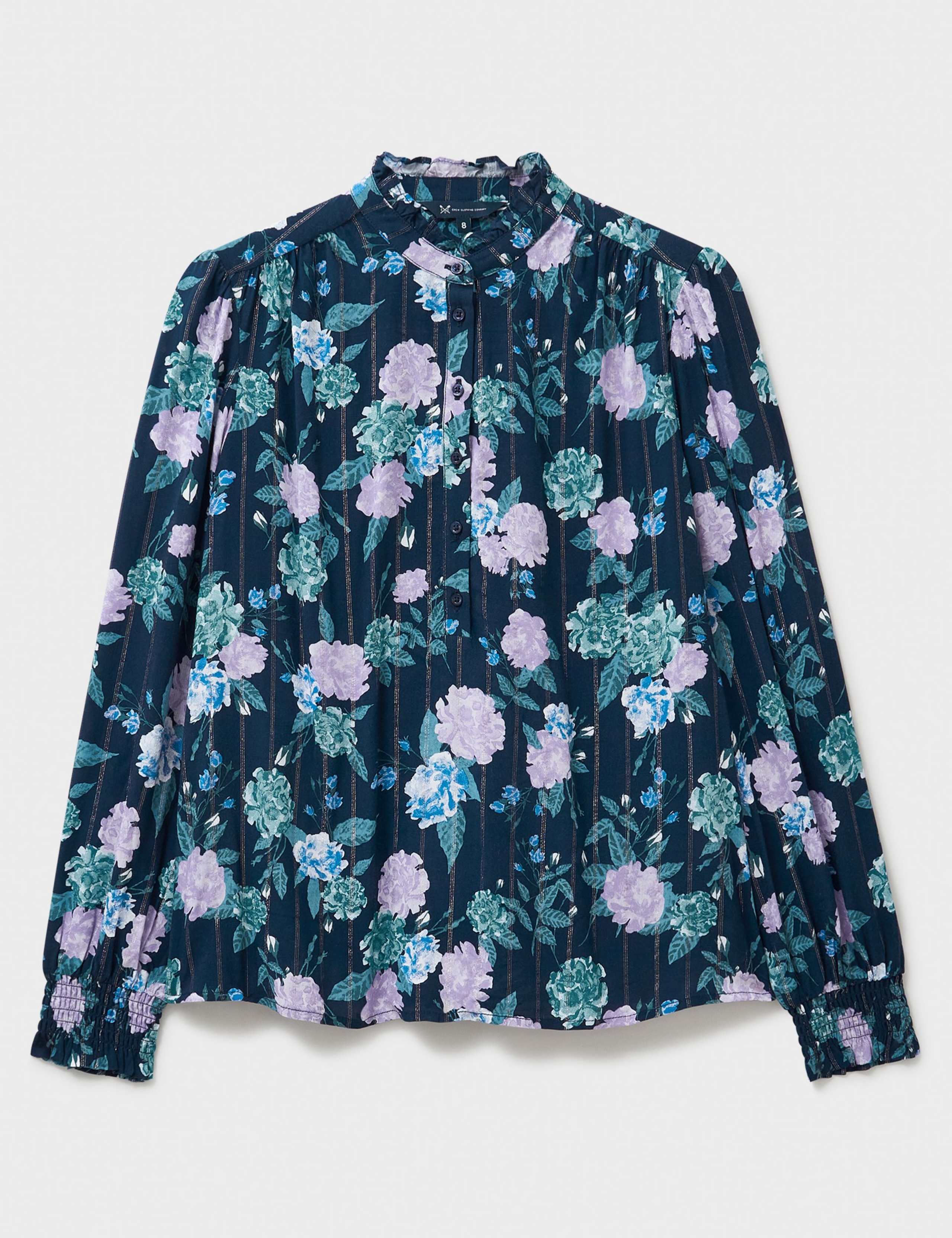Metallic Floral Frill Neck Blouse 2 of 5