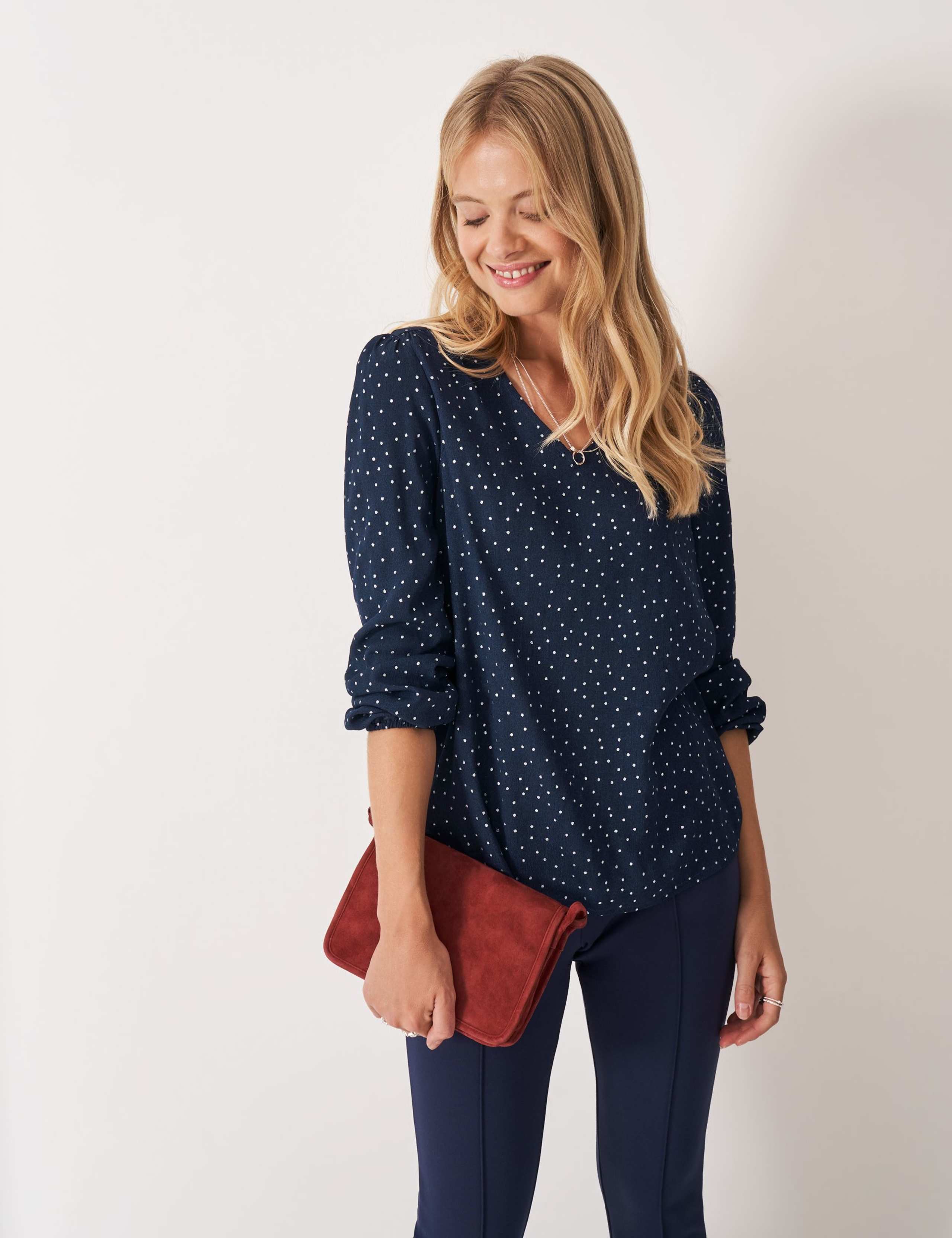 Metallic Polka Dot Print V-Neck Relaxed Blouse 3 of 5