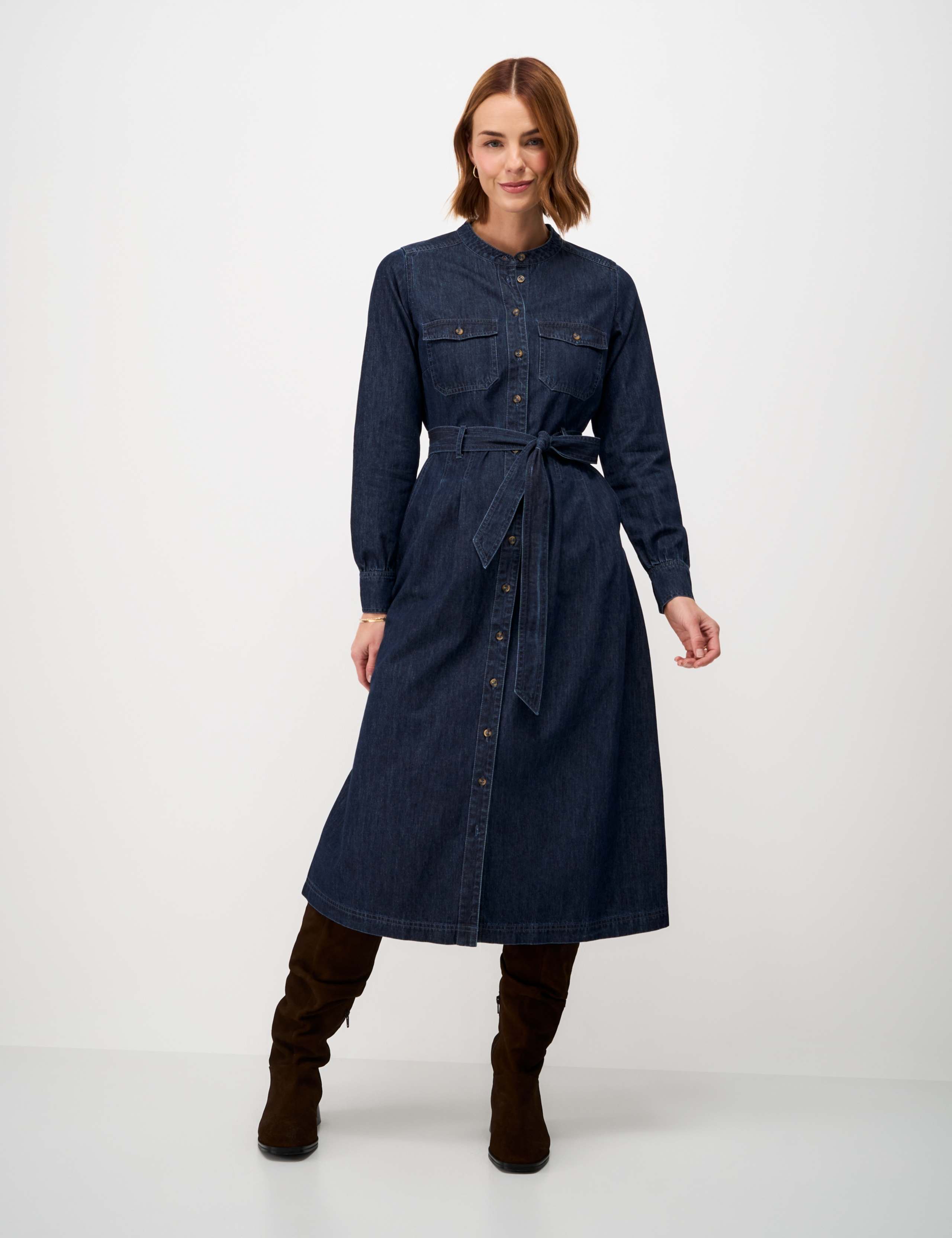 Denim Button Through Tie Waist Maxi Shirt Dress 1 of 5