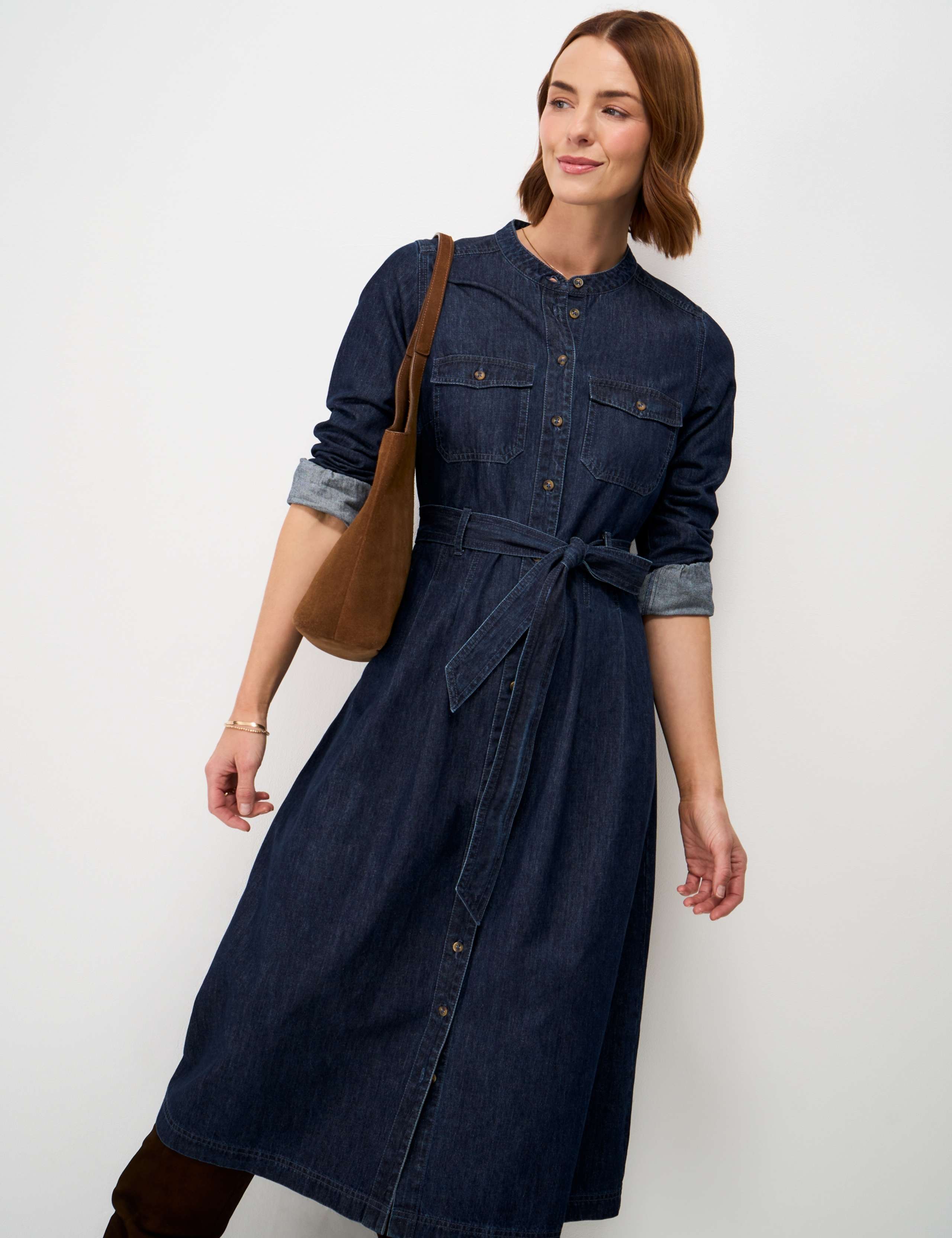 Denim Button Through Tie Waist Maxi Shirt Dress 4 of 5