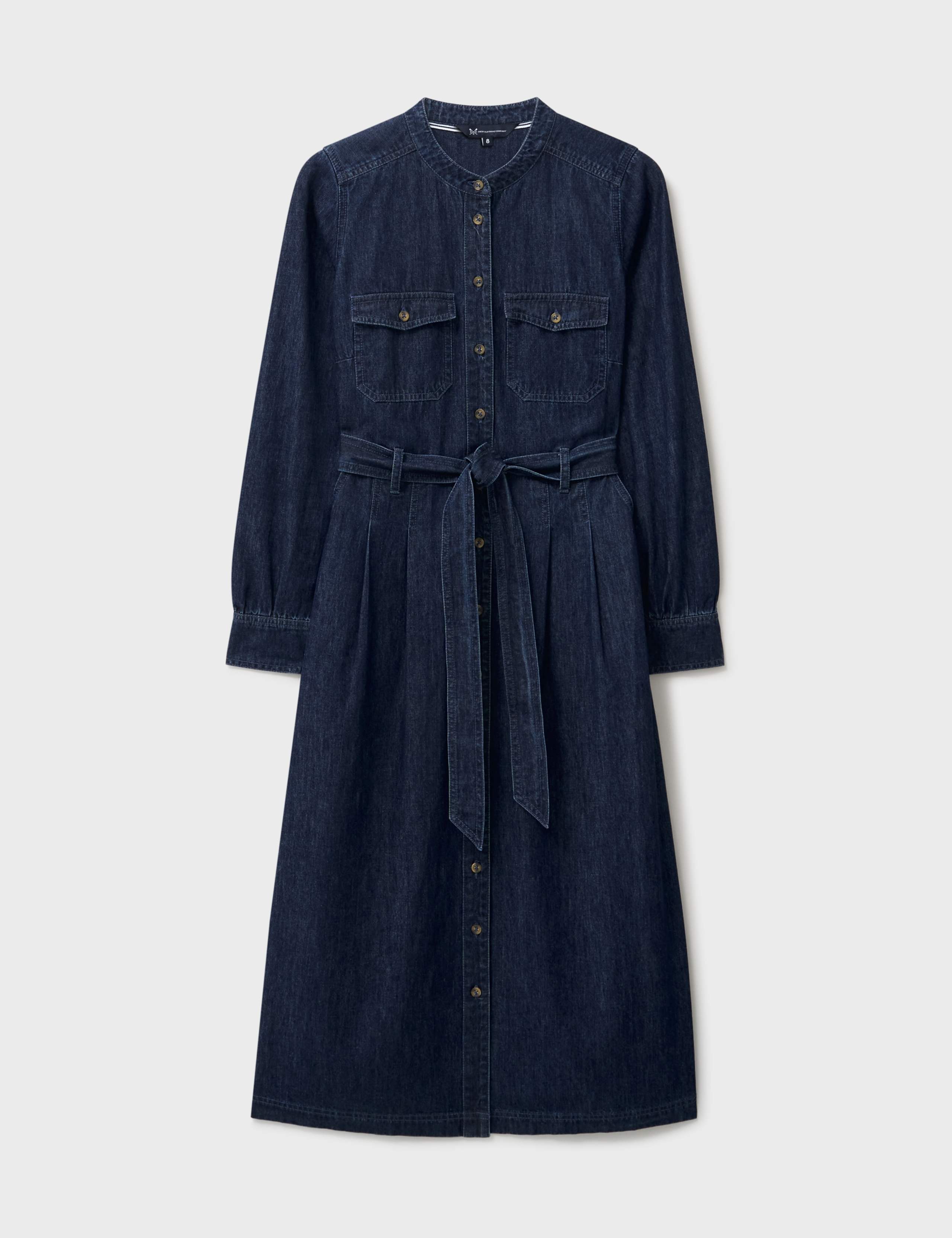 Denim Button Through Tie Waist Maxi Shirt Dress 2 of 5