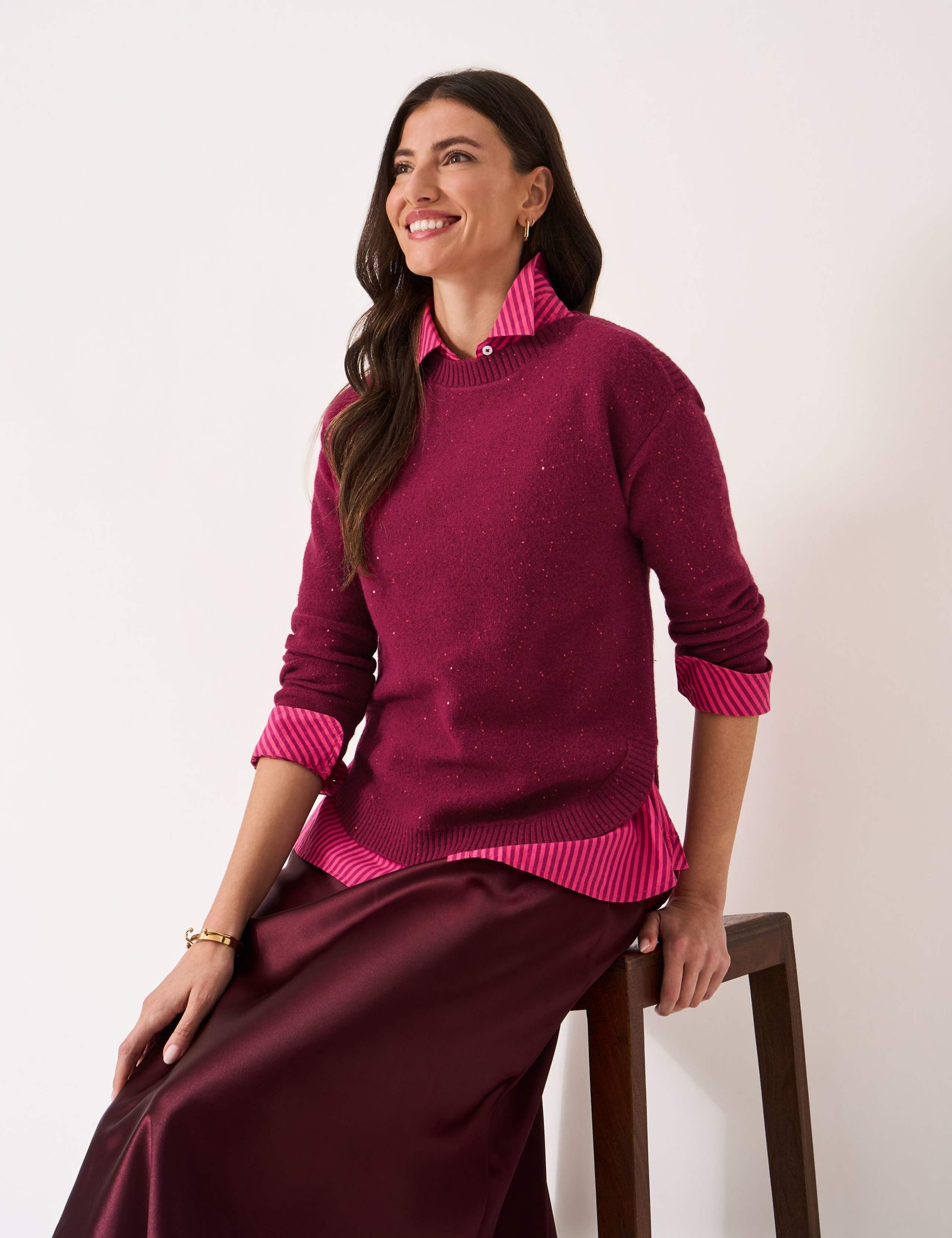 Sparkly Boat Neck Split Curved Hem Jumper 5 of 5