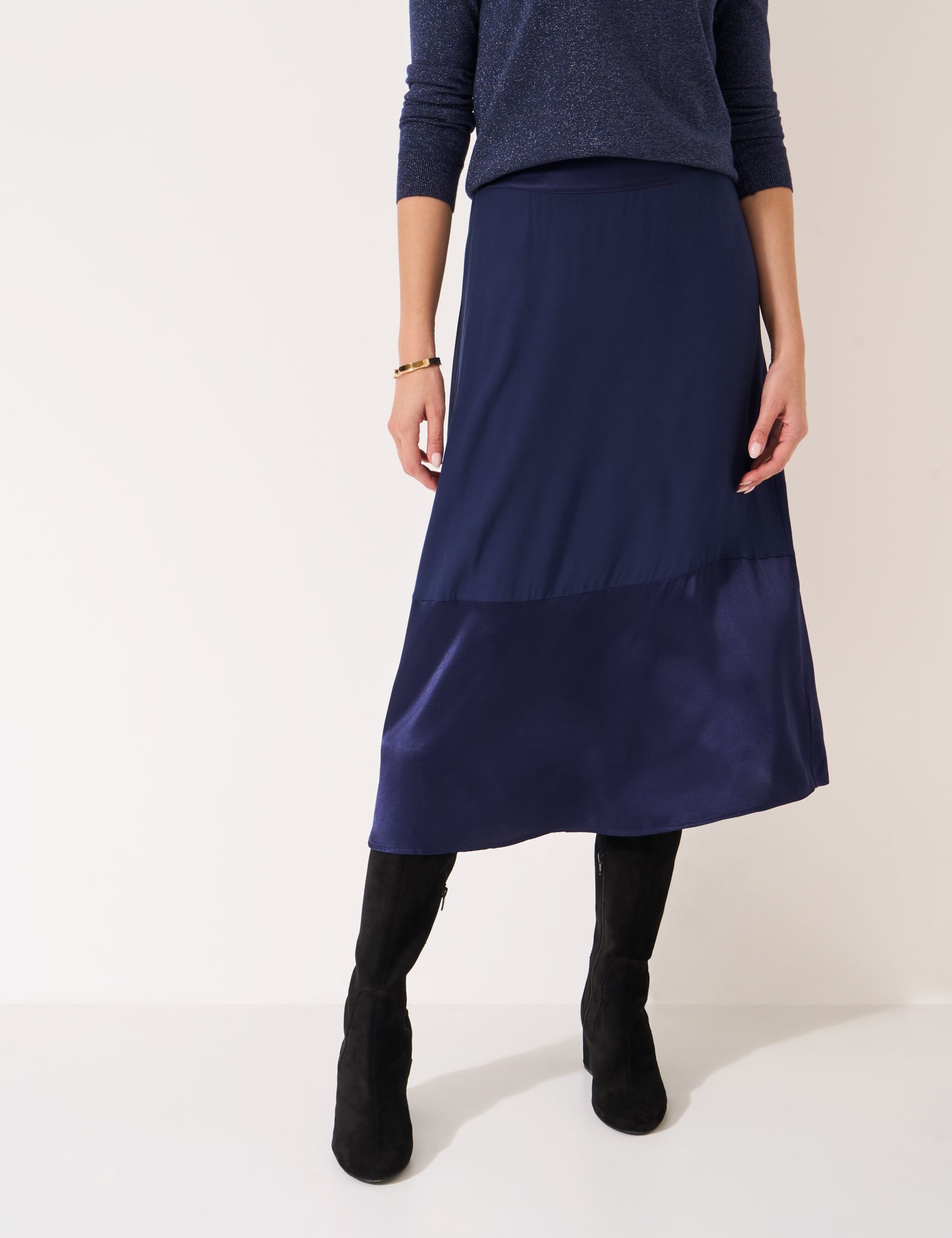 Satin Panelled Midi A-Line Skirt 3 of 5