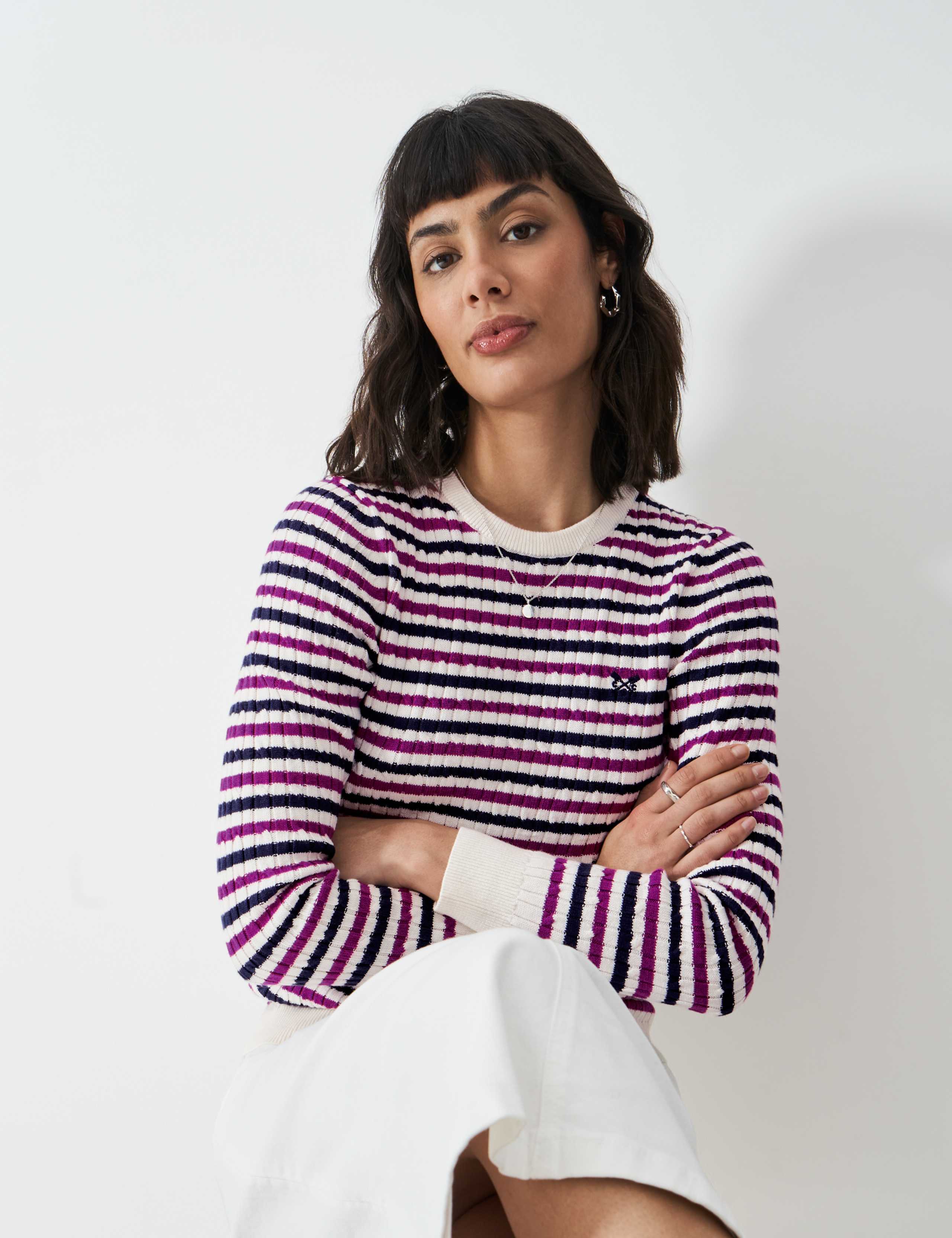 Cotton Rich Cable Knit Striped Jumper 3 of 5