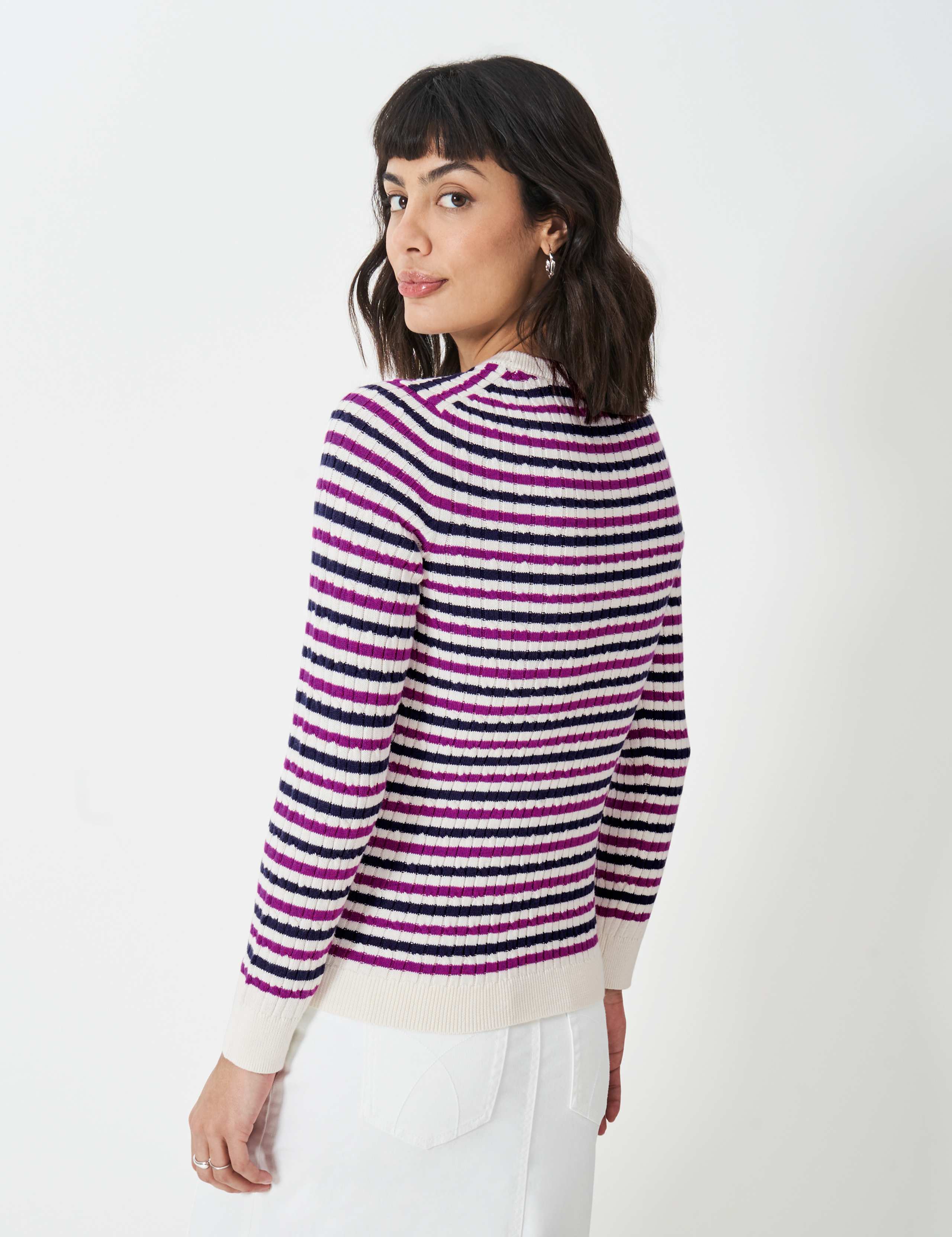 Cotton Rich Cable Knit Striped Jumper 4 of 5