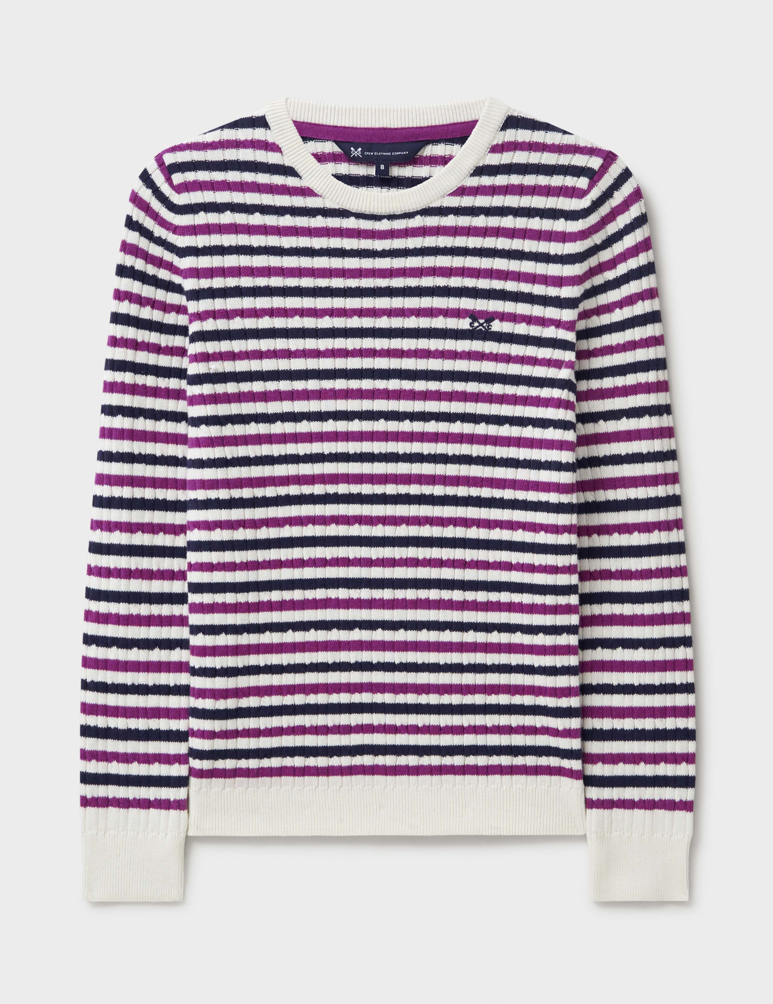Cotton Rich Cable Knit Striped Jumper 2 of 5