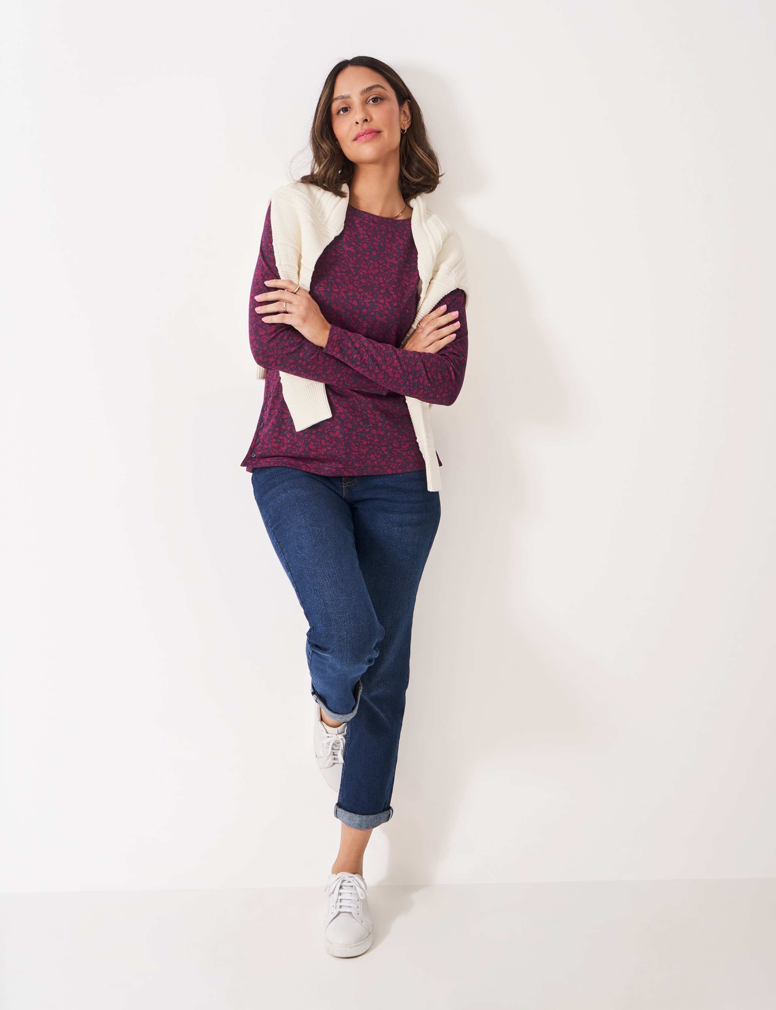 Pure Cotton Floral Button Detail Top 1 of 5