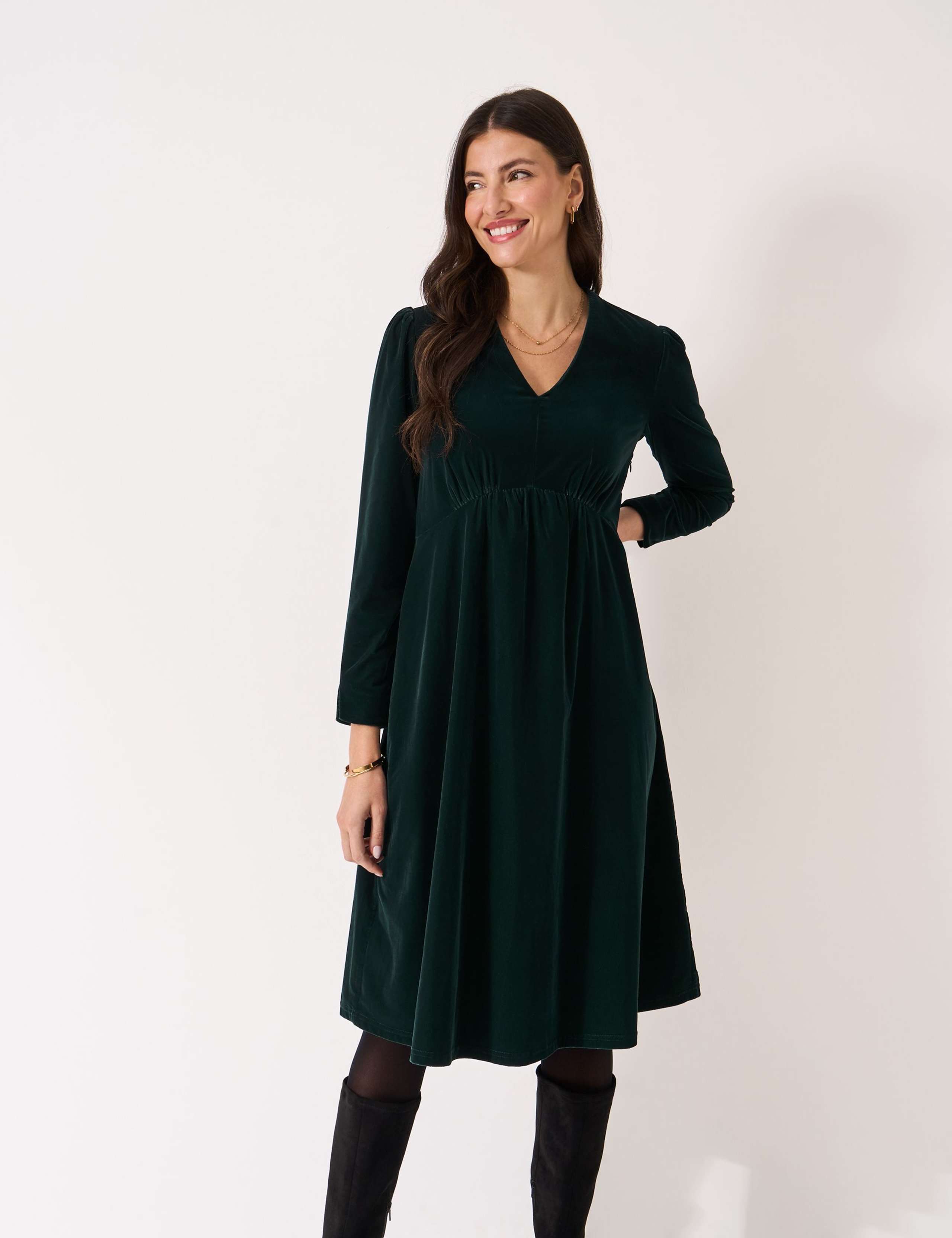 Velvet Midi Waisted Dress 3 of 5