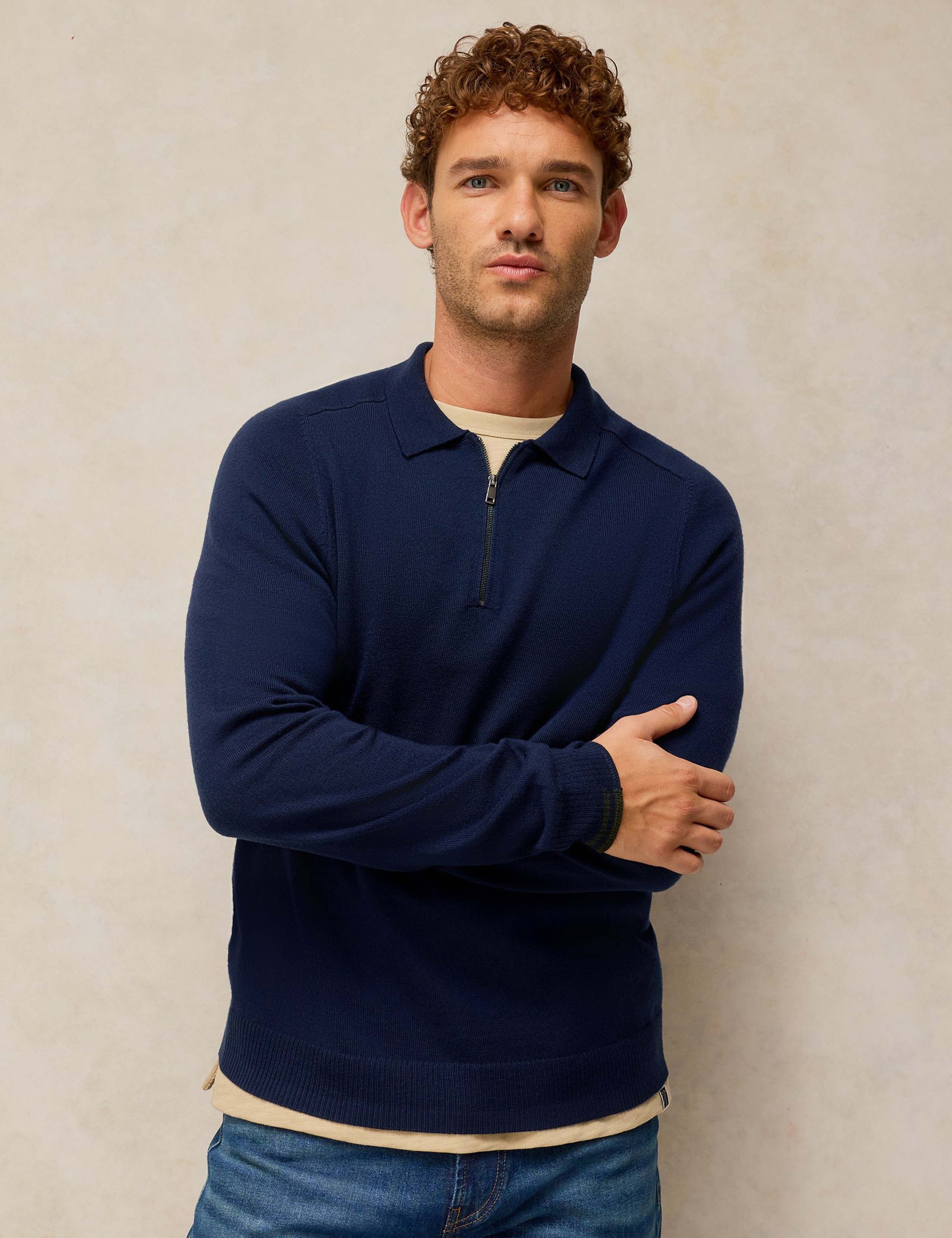 Pure Wool Half Zip Long Sleeve Polo Shirt 3 of 6
