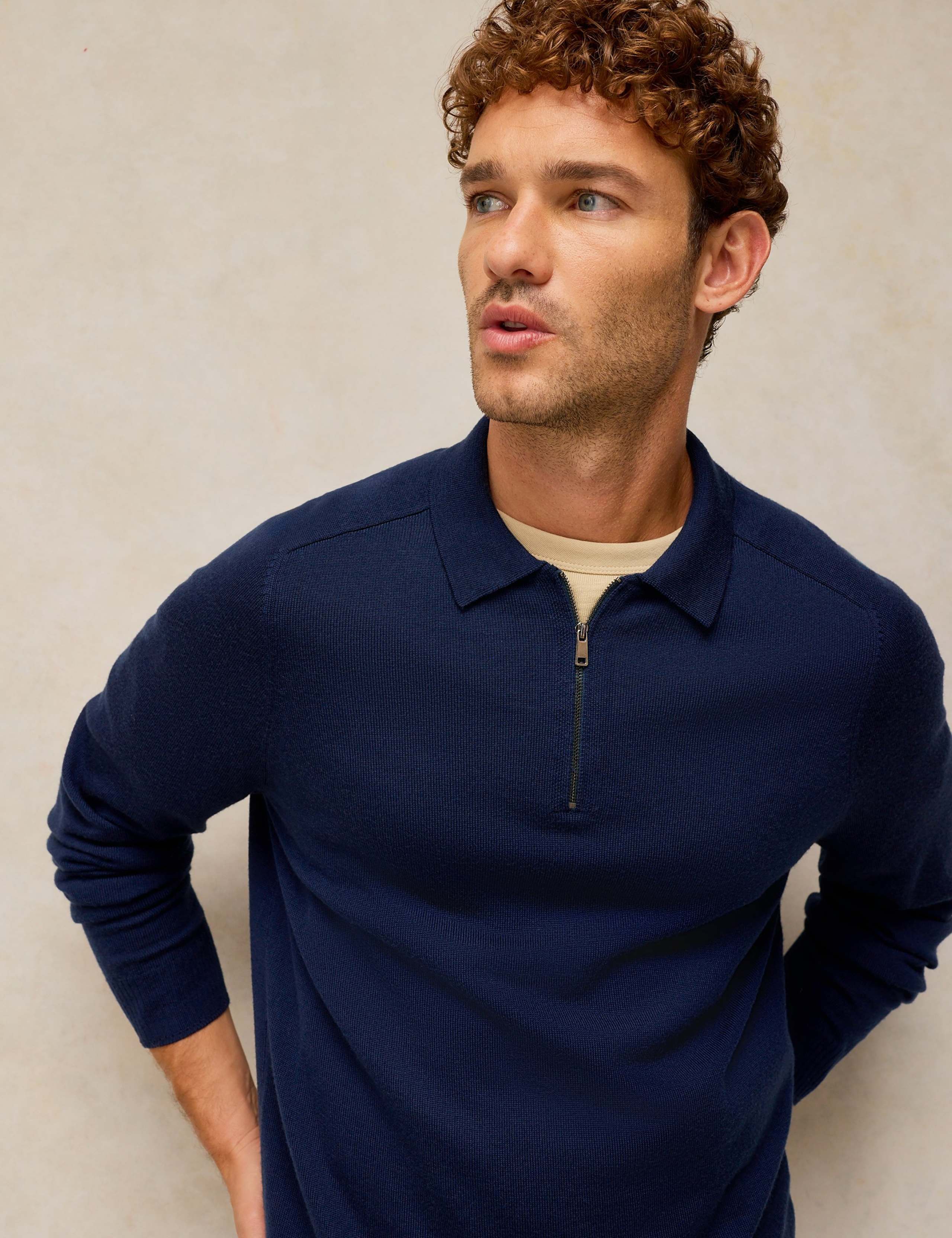 Pure Wool Half Zip Long Sleeve Polo Shirt 4 of 6
